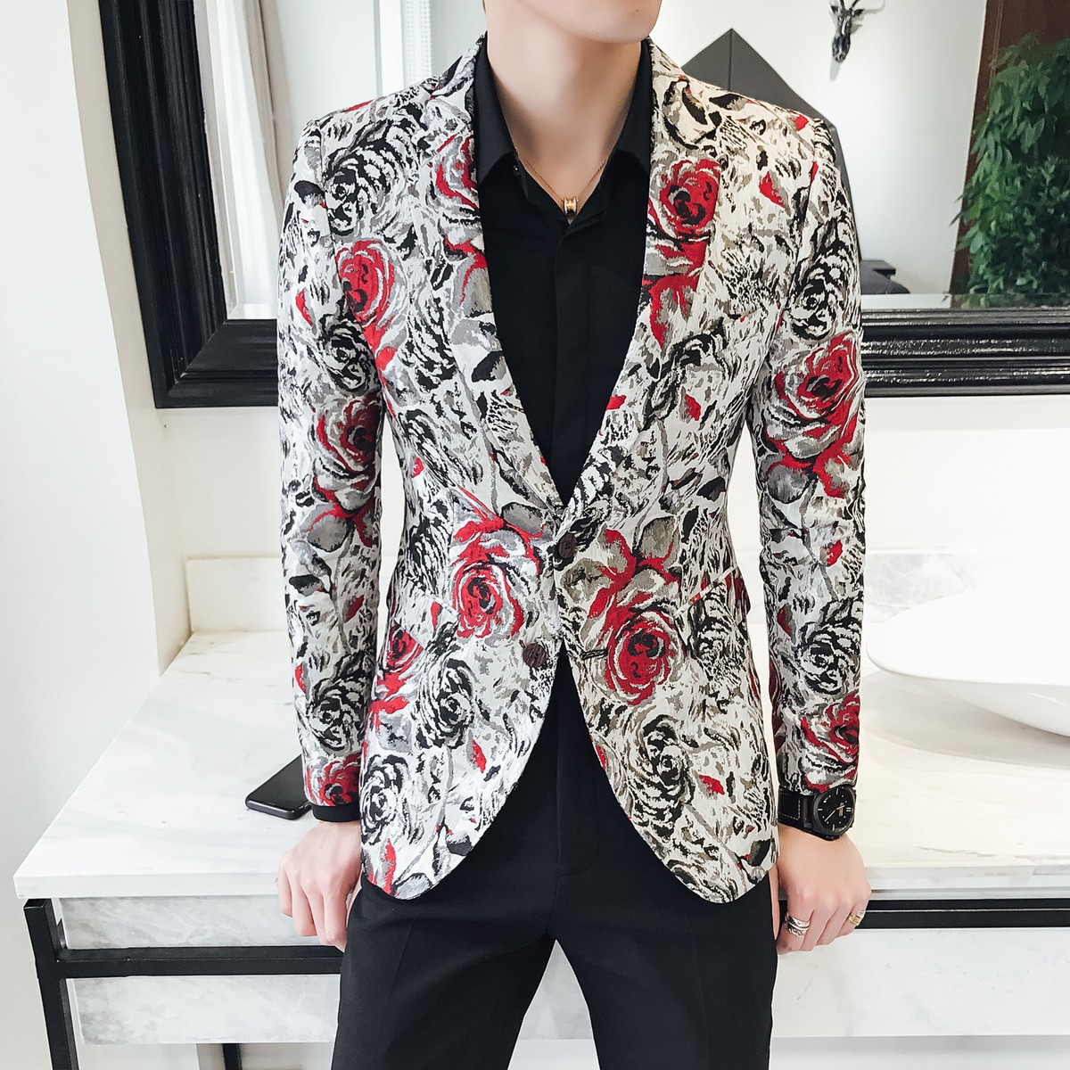 patterned suit jacket mens