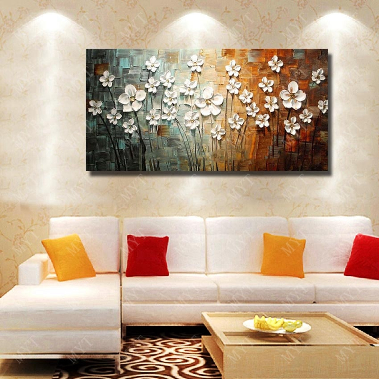 Chinese Wall Art Modern Living Room Wall Decor Flower Painting Large Canvas Art Hand Painted Wall Pictures No Framed