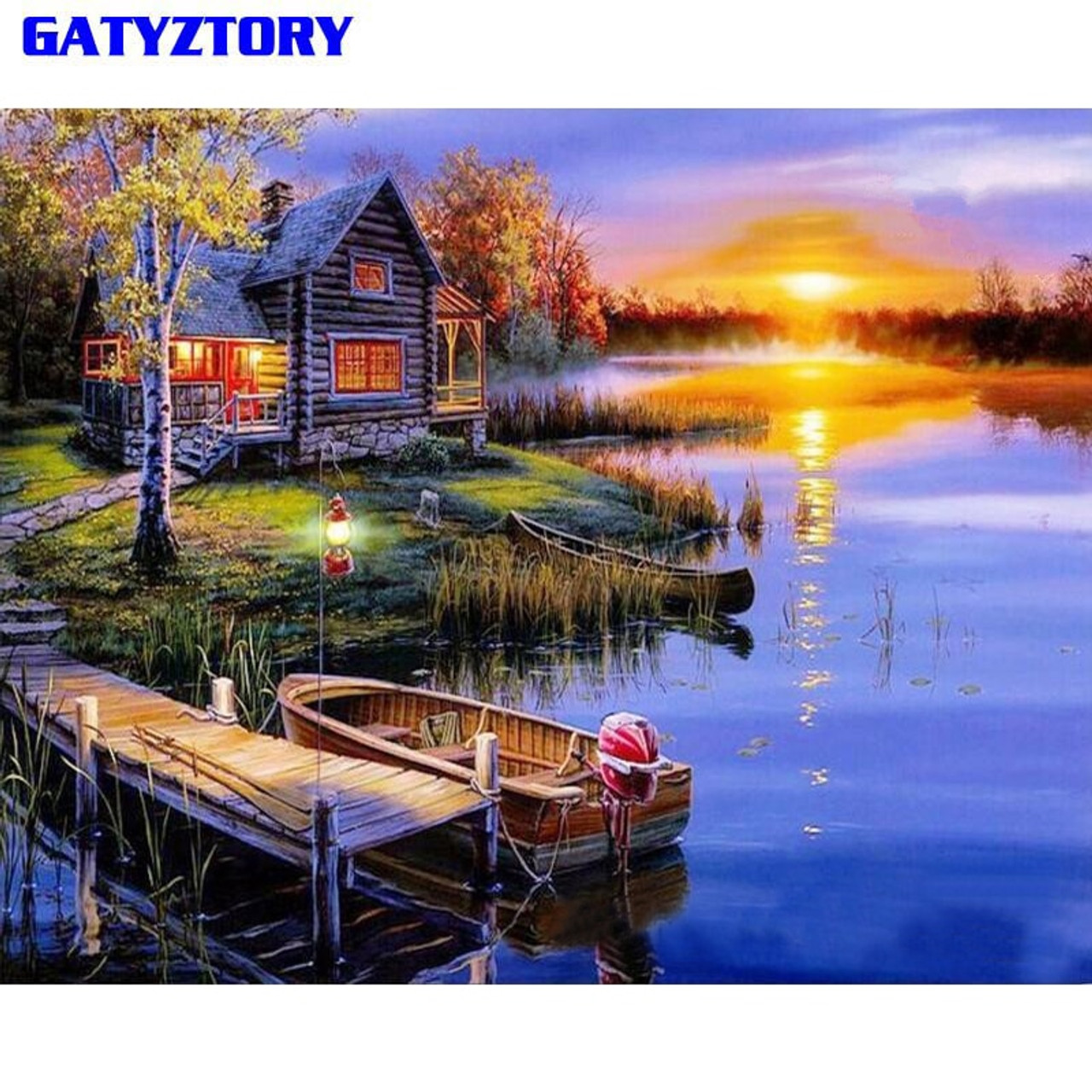 Lake Water Sunset Landscape DIY Painting by Numbers for Adults Children Drawing on Canvas Hand Painted Gift Home Wall Decor Art