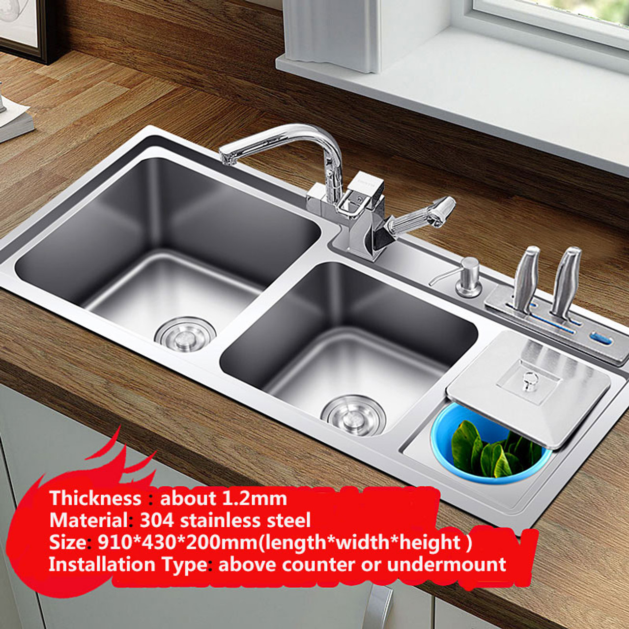 Kitchen Sink Stainless Steel Double Bowl Above Counter Or Udermount Sinks Vegetable Washing Basin 1 2mm Thickness Sinks Kitchen
