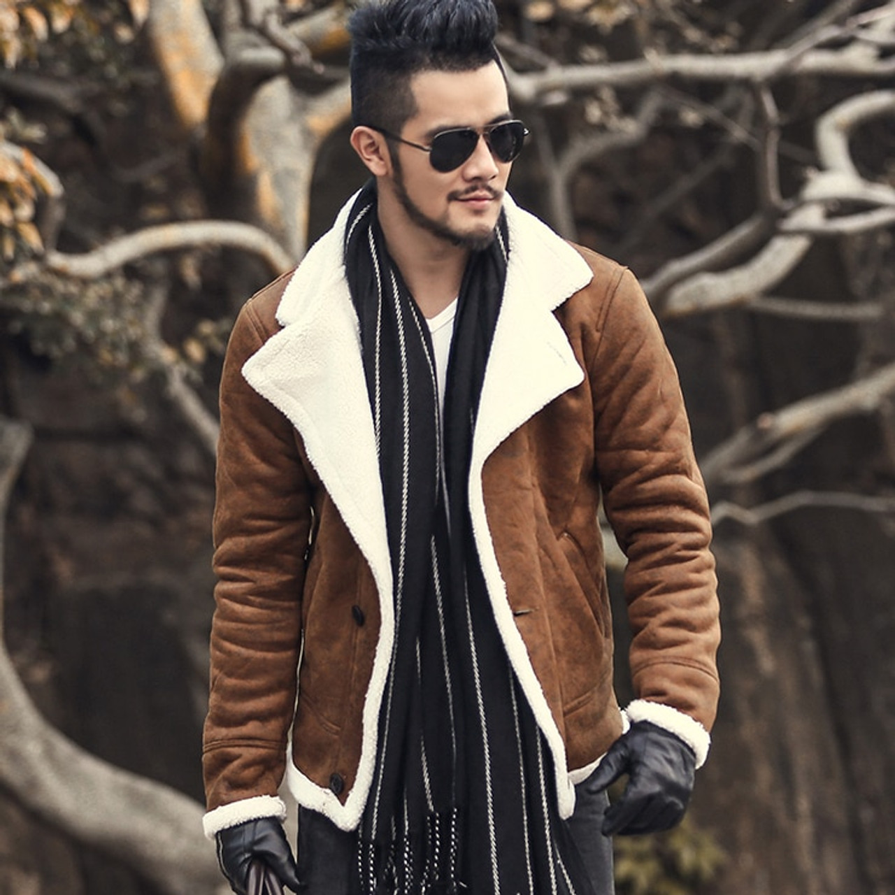 Mens Brown Fur Collar Conor Mcgregor Jacket Coat - USA Leather Factory