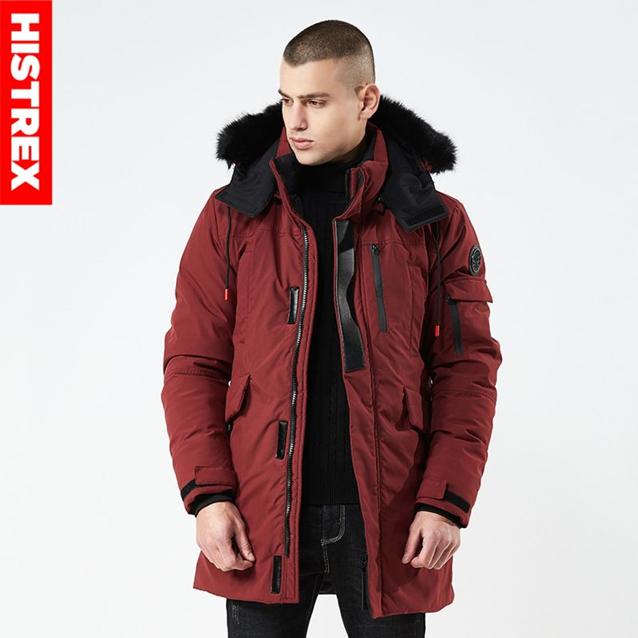 Histrex Men Parkas Winter Jacket Fur Hooded Coat Long Jacket Mens