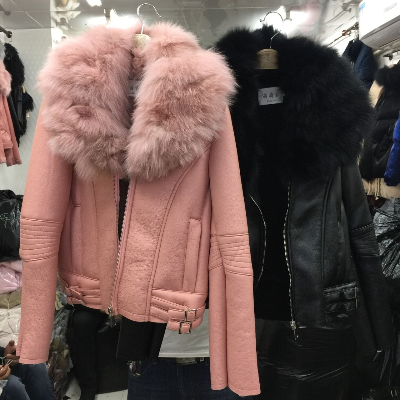 fox fur collar leather jacket