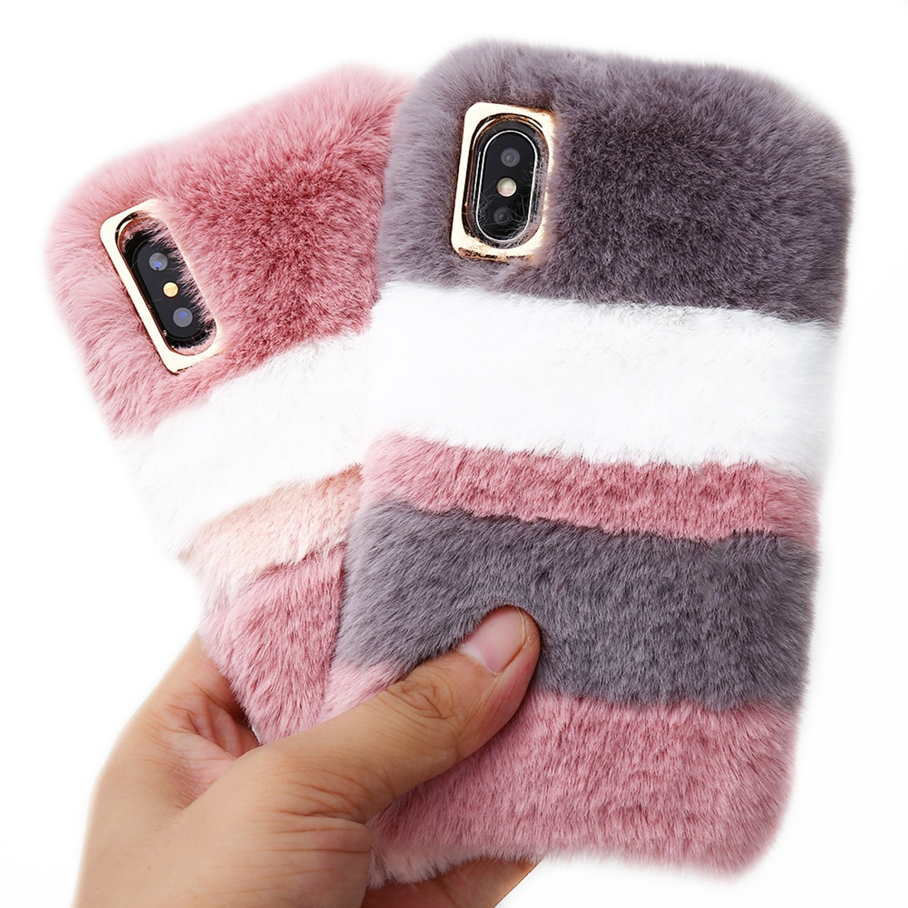 Girl Cute Rabbit Fur Plush Case For Iphone 10 X 6s 7 8 Plus Touch Soft Winter Warm Cover Case For Iphone Xr Xs Max Phone Cases Onshopdeals Com