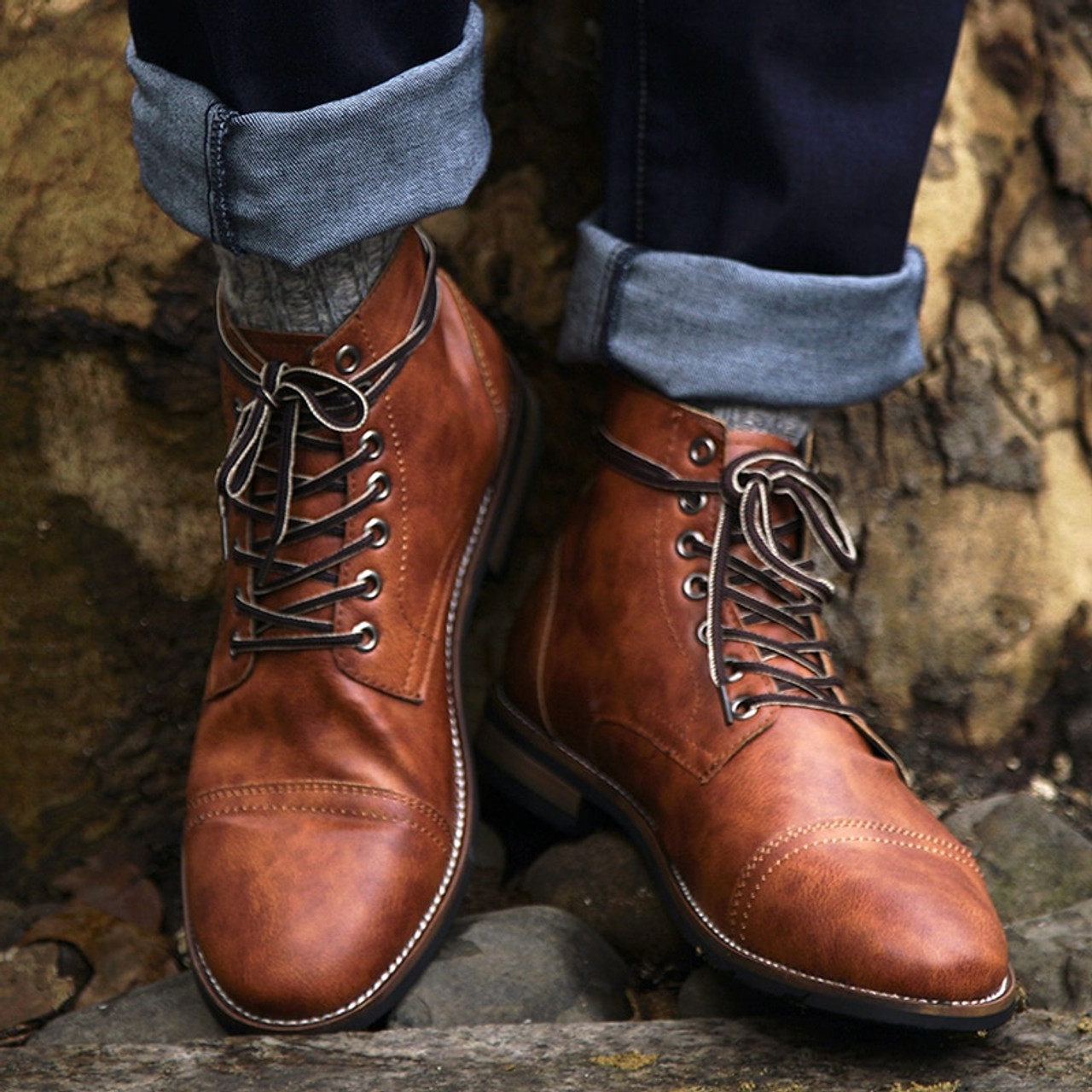 mens fashion lace up boots