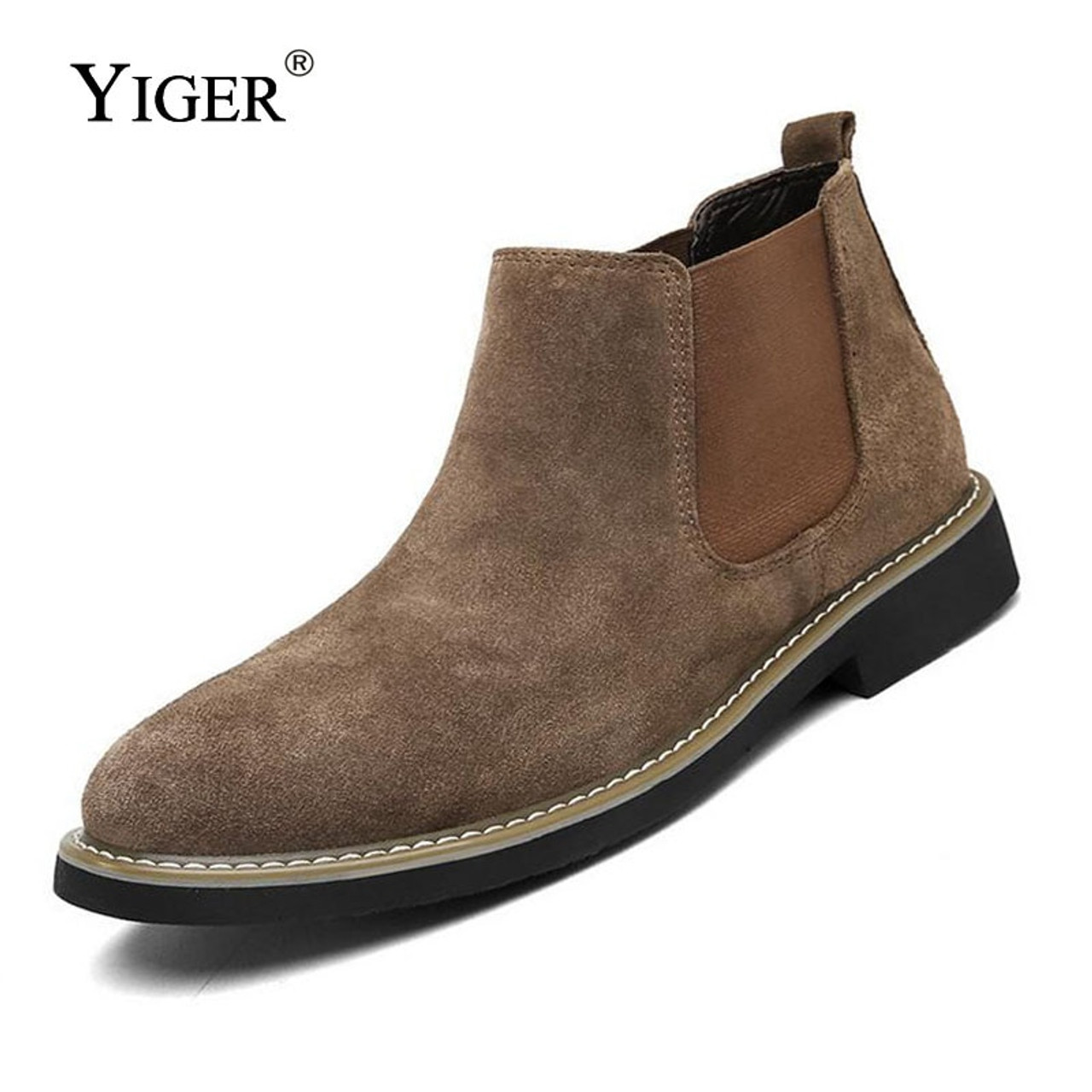 mens leather slip on ankle boots