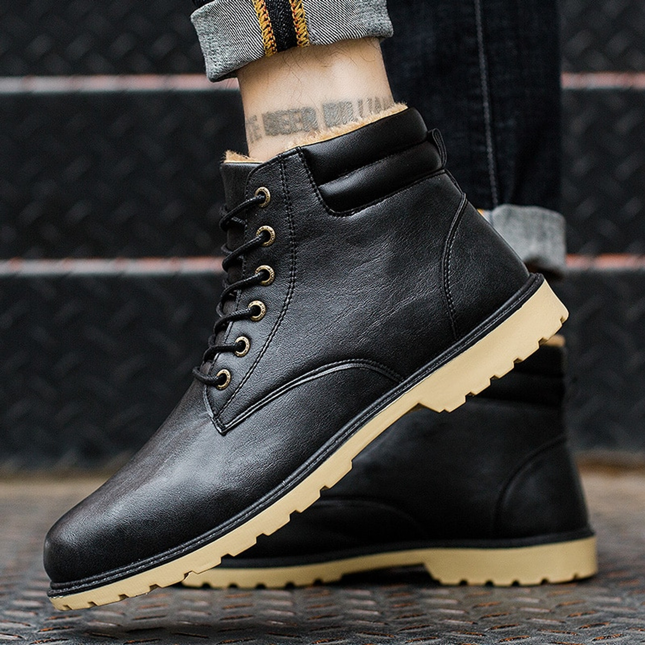 mens leather boots winter