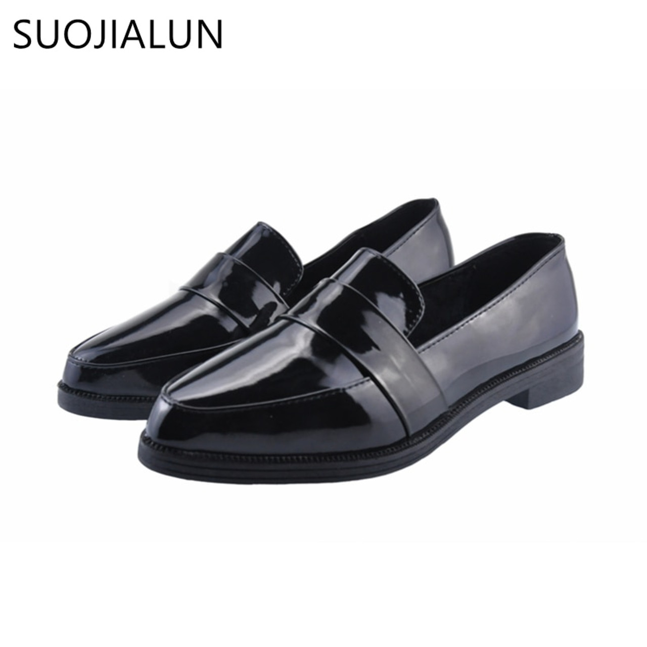 Dress Shoes For Women Flats 3 SUOJIALUN Women Flat Shoes Pointed Toe Slip on Woman Oxfords Flat Shoes PU Leather Loafers Female 36287.1545050949