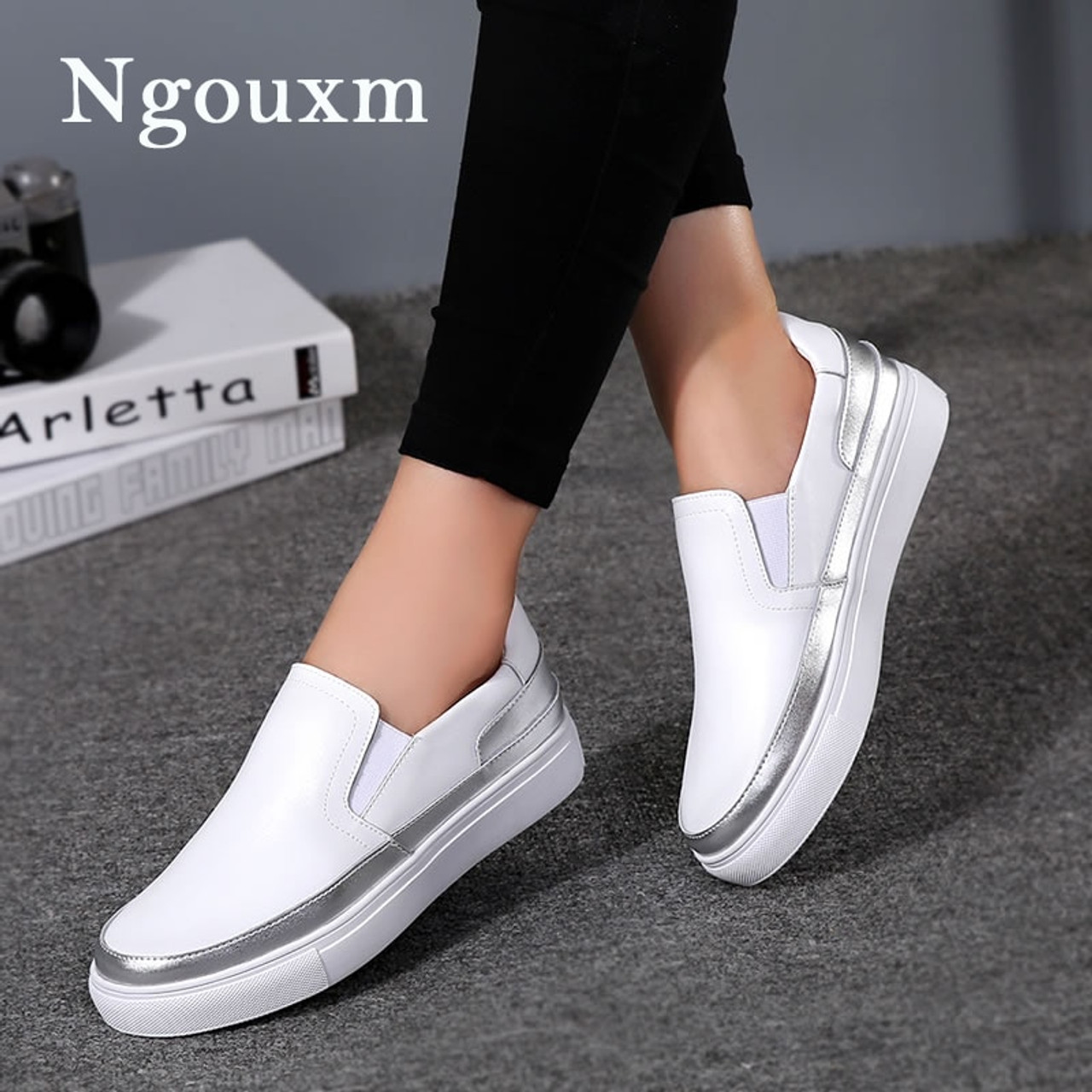 Flats Loafers Leather Shoes Woman Slip 