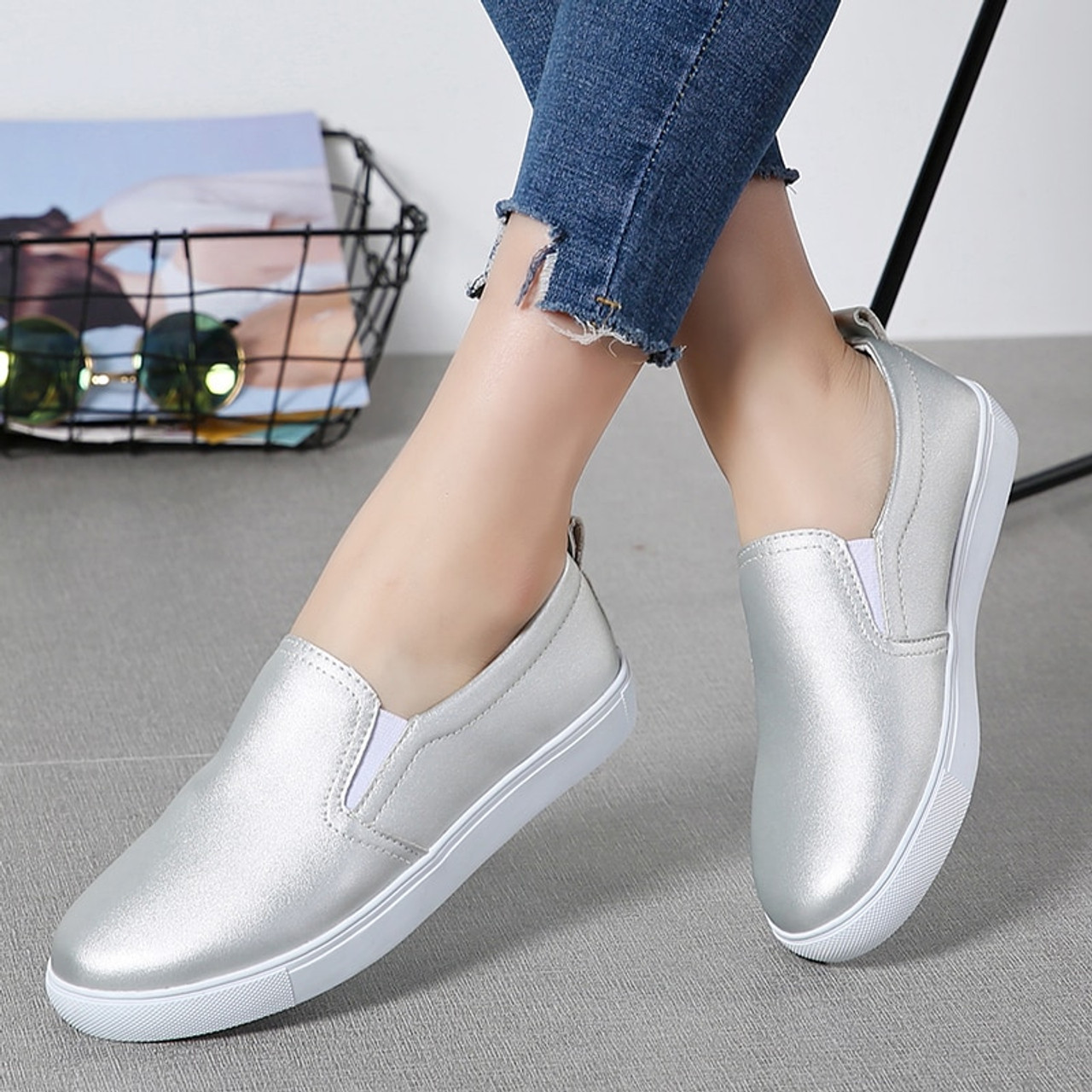 womens silver casual shoes