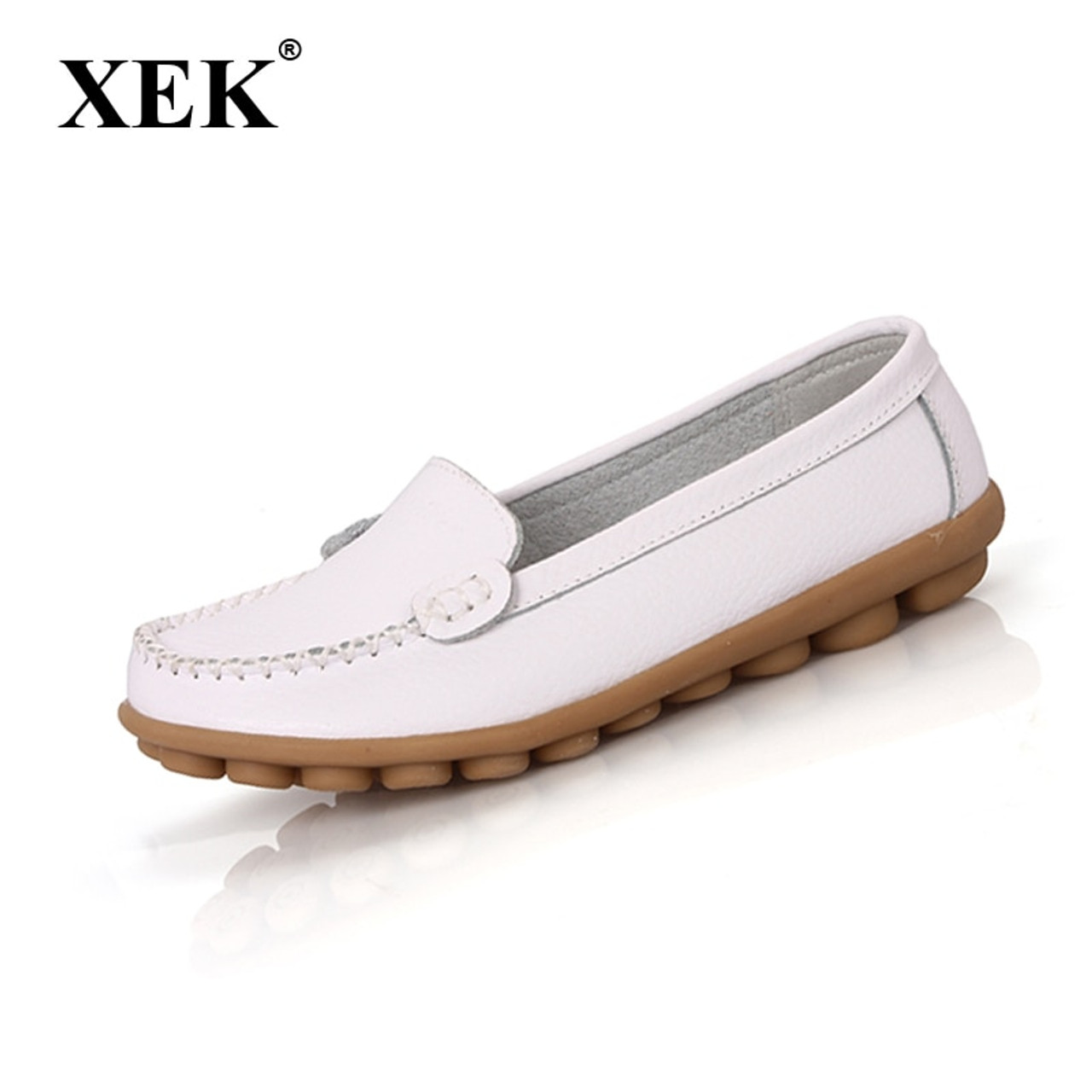 Women genuine Leather Shoes Slip 