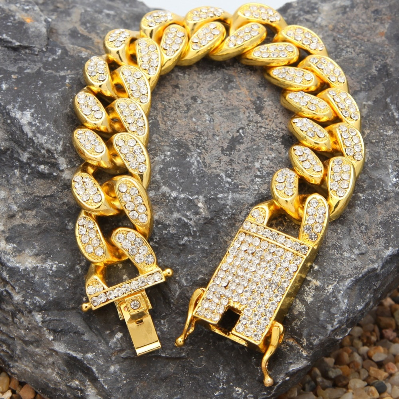 2cm Hip Hop Gold Color Iced Out Crystal Miami Cuban Chain Gold Silver Necklace Amp Bracelet Set Hot Selling The Hip Hop King Onshopdeals Com