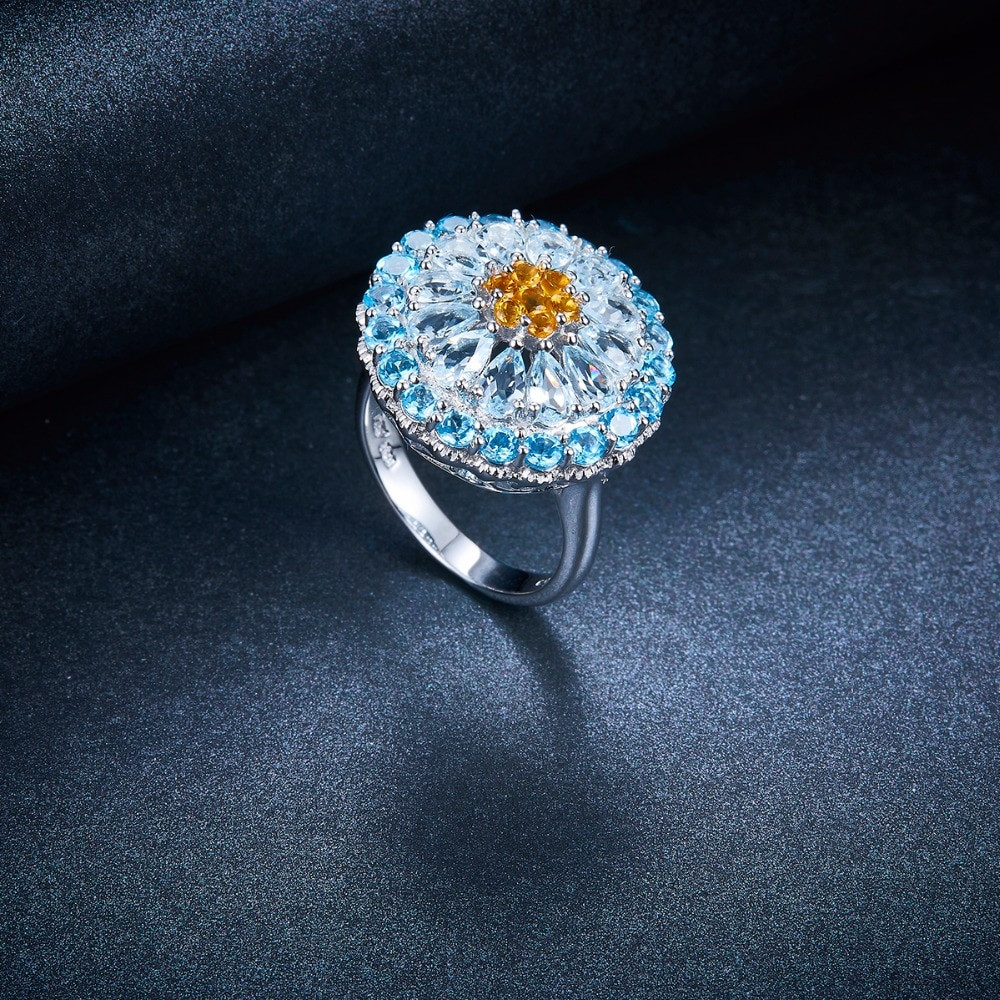 Hutang Natural Aquamarine Wedding Rings Gemstone Blue Topaz Solid Hutang Natural Aquamarine Wedding Rings Gemstone Blue Topaz Solid