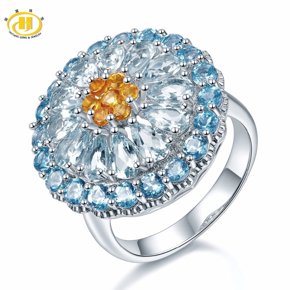 Hutang Natural Aquamarine Wedding Rings Gemstone Blue Topaz Solid Hutang Natural Aquamarine Wedding Rings Gemstone Blue Topaz Solid