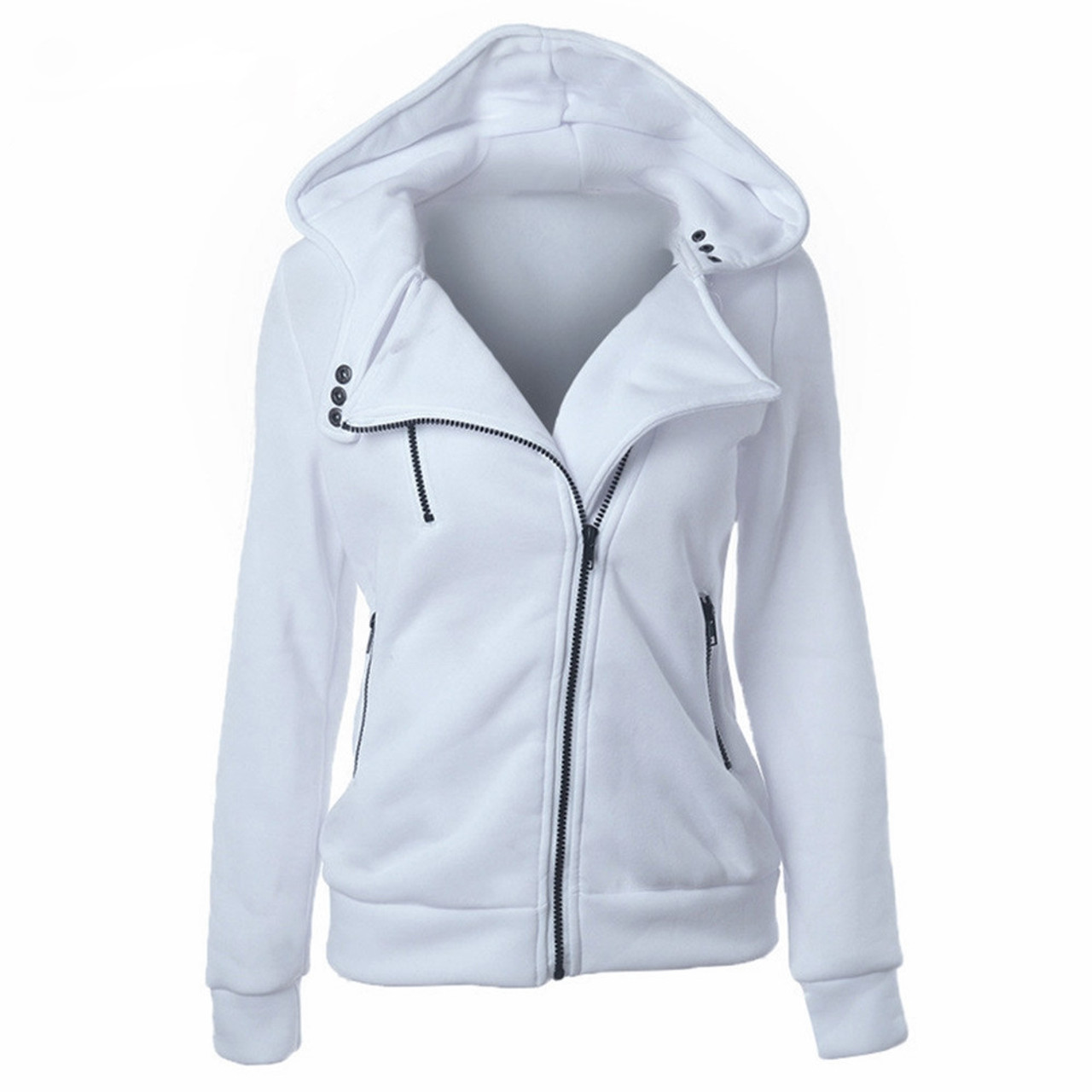 ladies white zip up sweatshirt