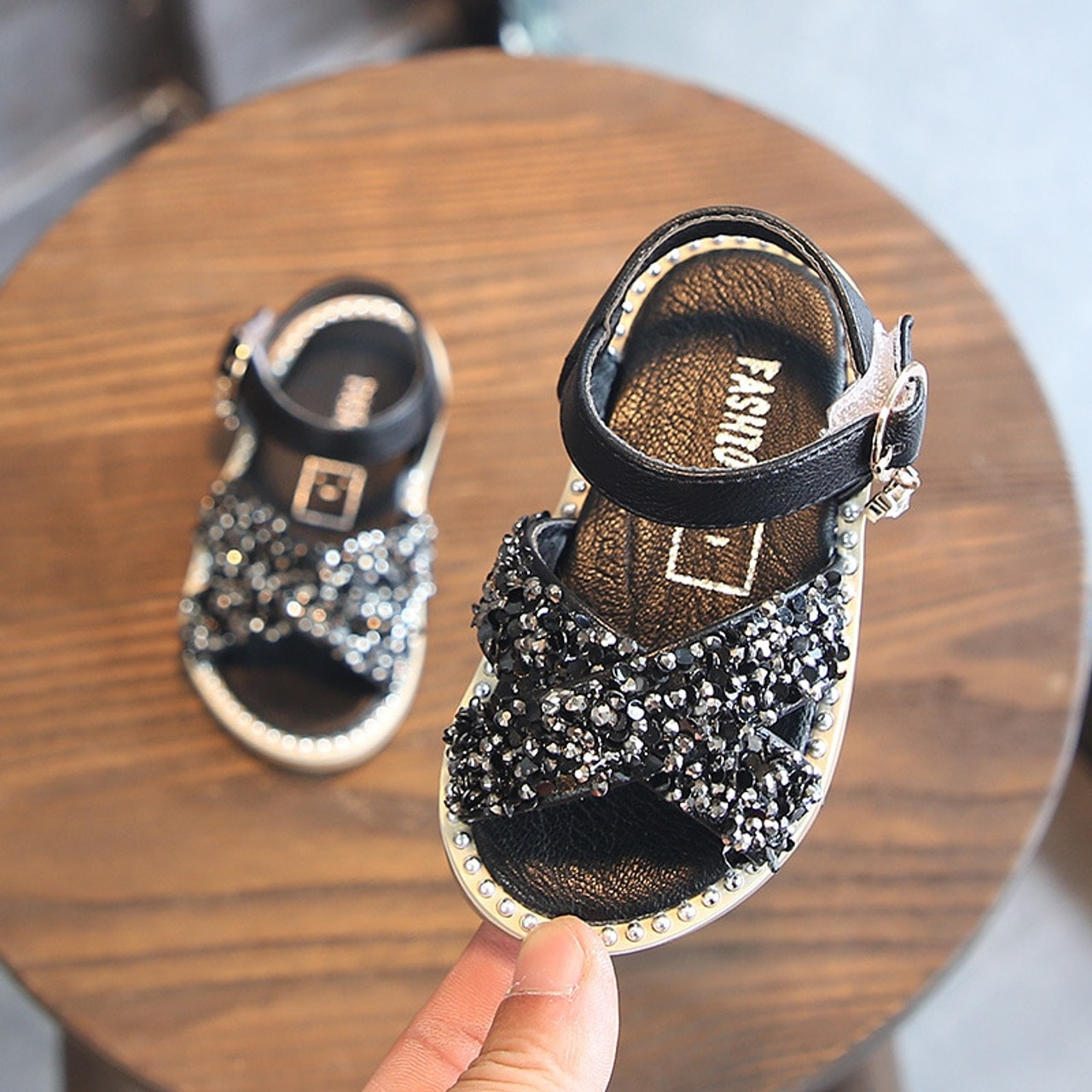 black infant sandals