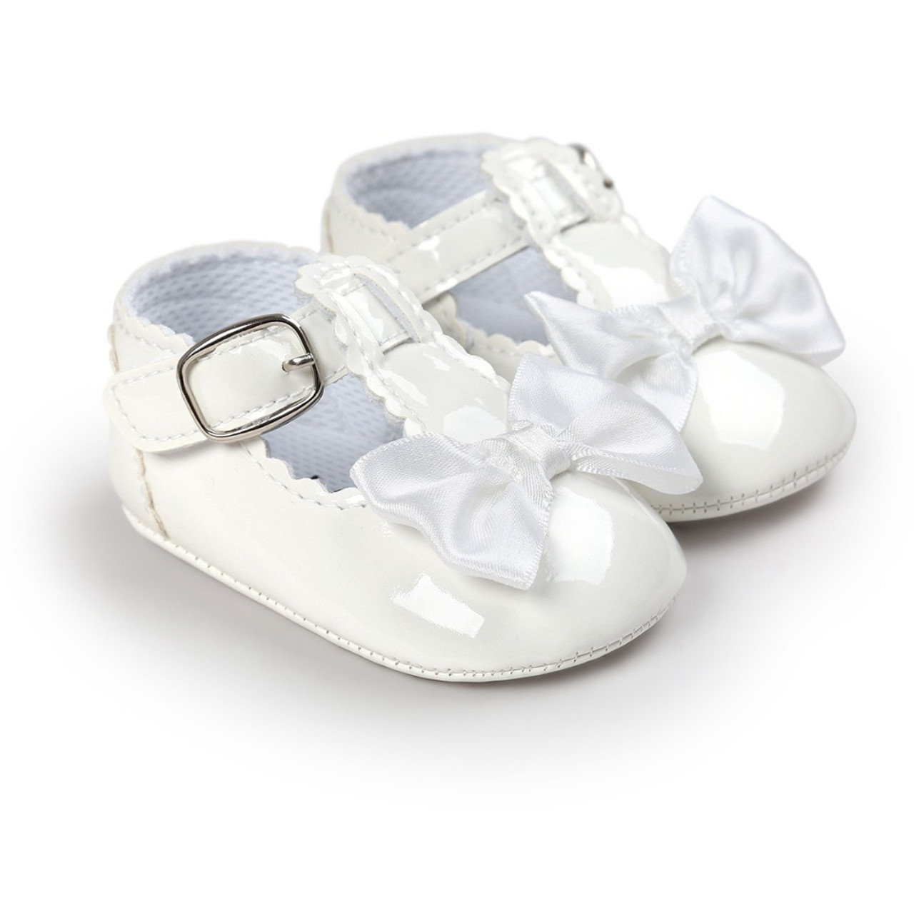 white patent leather baby shoes