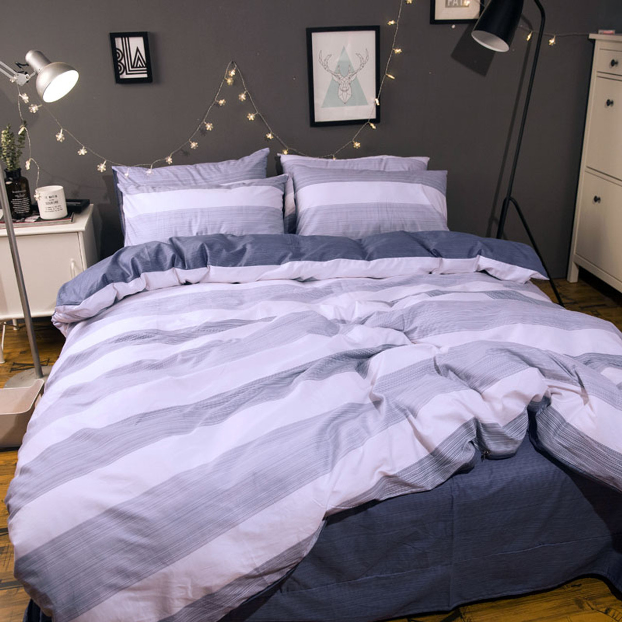 Sookie Geometric Print Bedding Set 4pcs King Size Duvet Cover Set