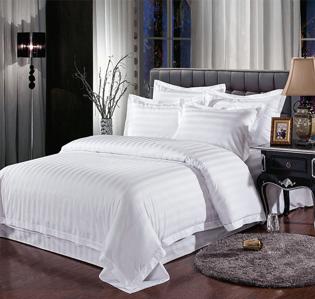 White Streak Hotel Bedding Sets Queen King 4pcs Bed Set Solid
