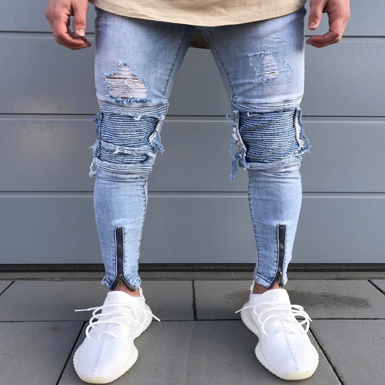 ripped denim joggers