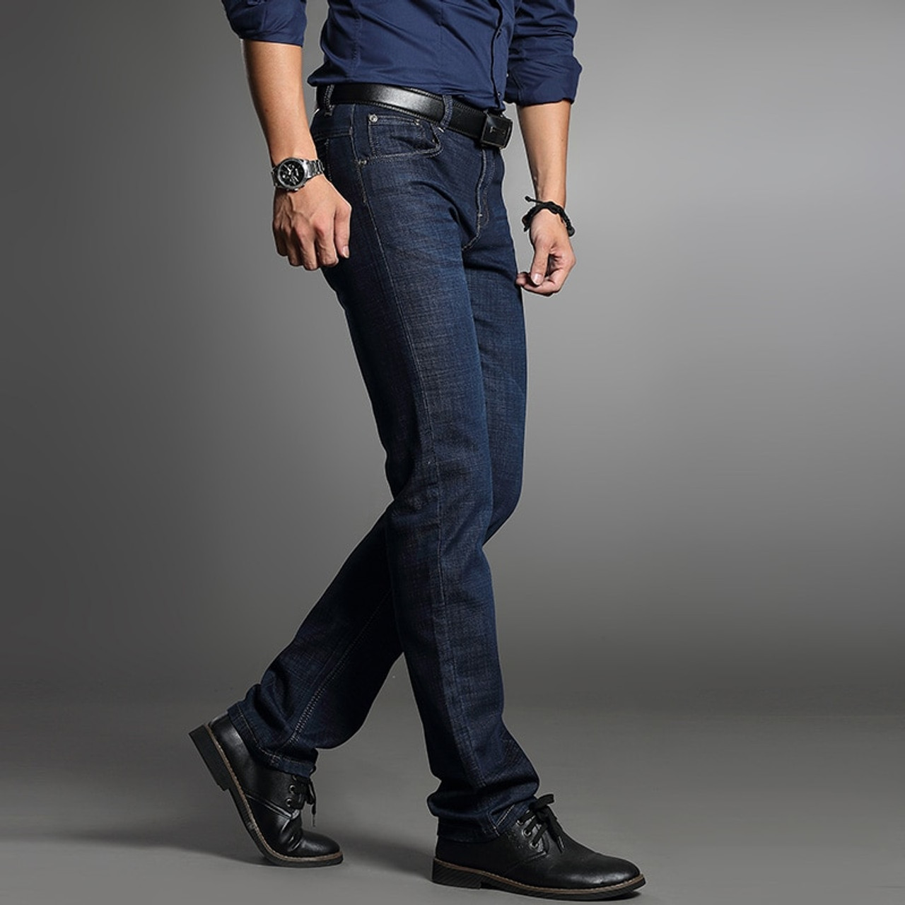 Drizzte Men's Jeans Blue Denim Business Stragiht Silm Fit Jeans Size 30 32 34 35 36 38 Pants Jean for Men -