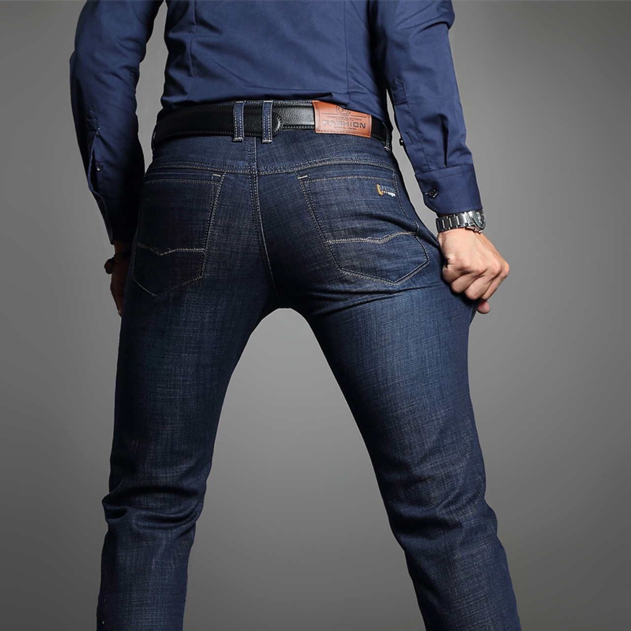 Drizzte Men's Jeans Blue Denim Business Stragiht Silm Fit Jeans Size 30 32 34 35 36 38 Jean for Men - OnshopDeals.Com
