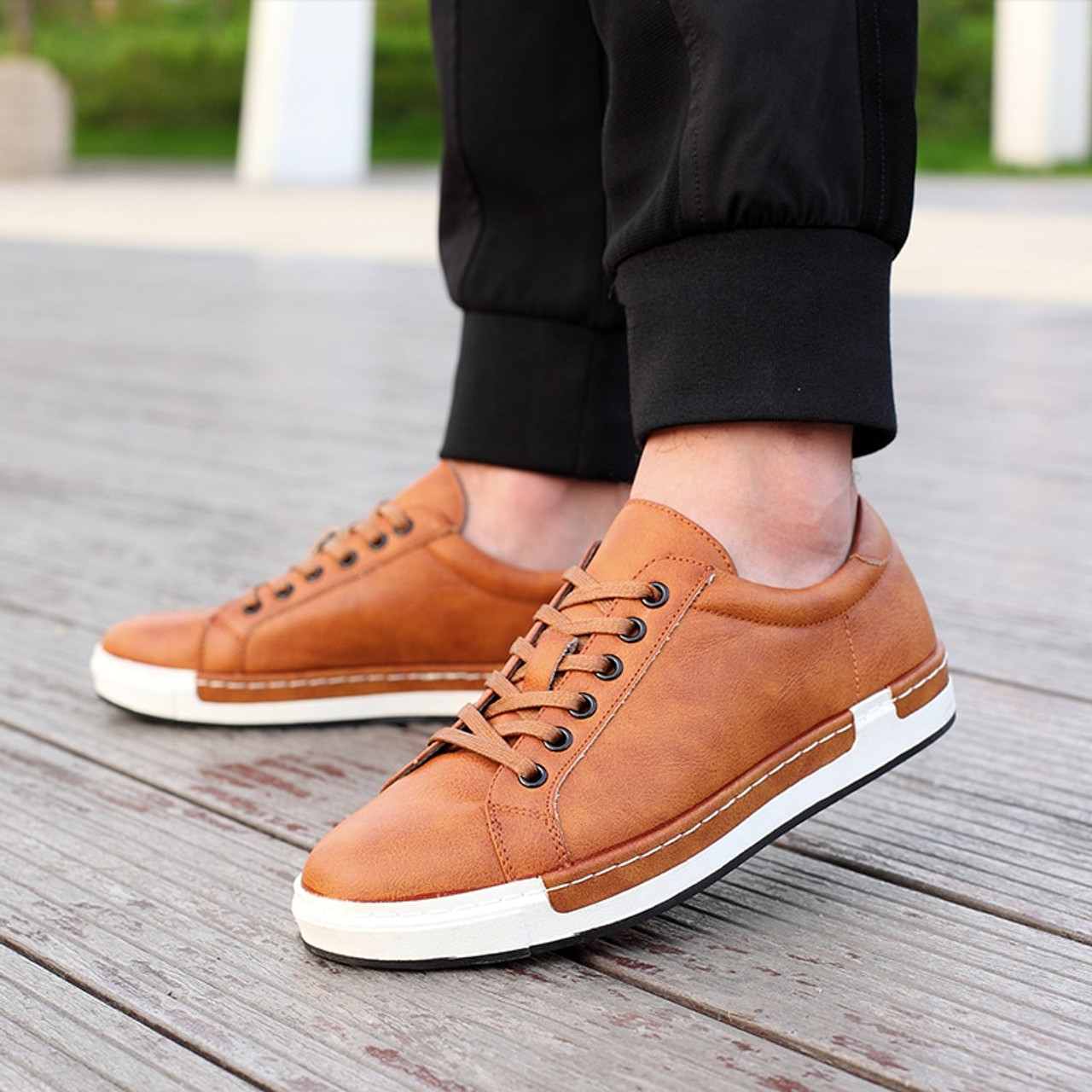 Casual Shoes Mens Leather Flats Lace 