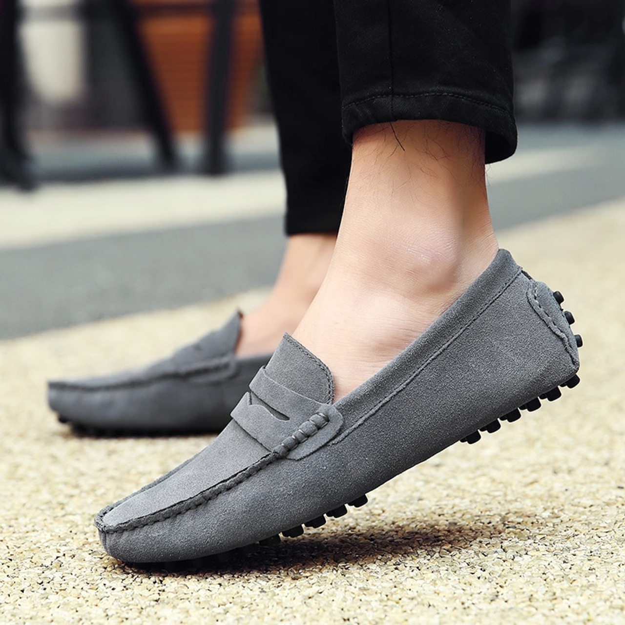 gray loafers