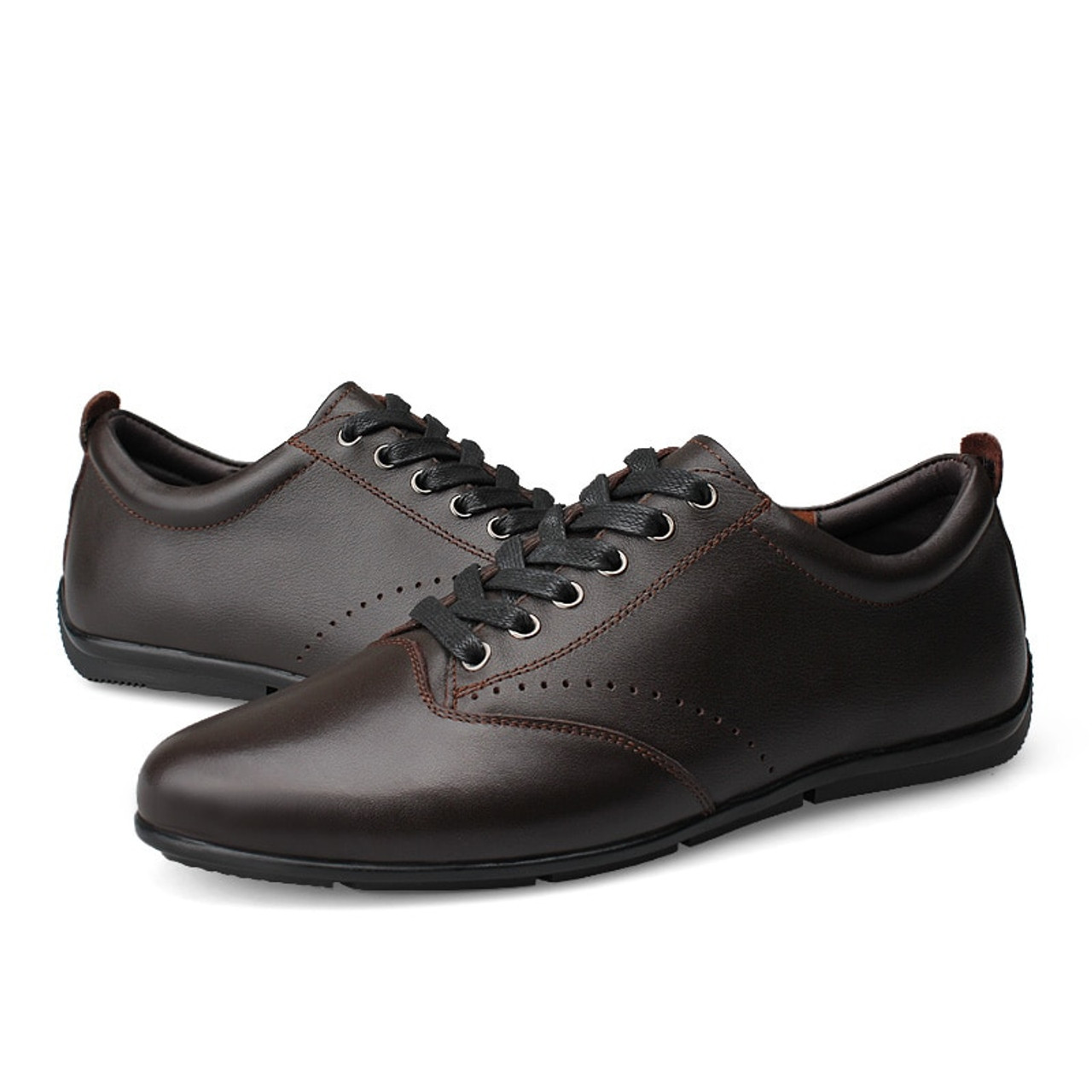 Men Flats Black Genuine Leather Formal 