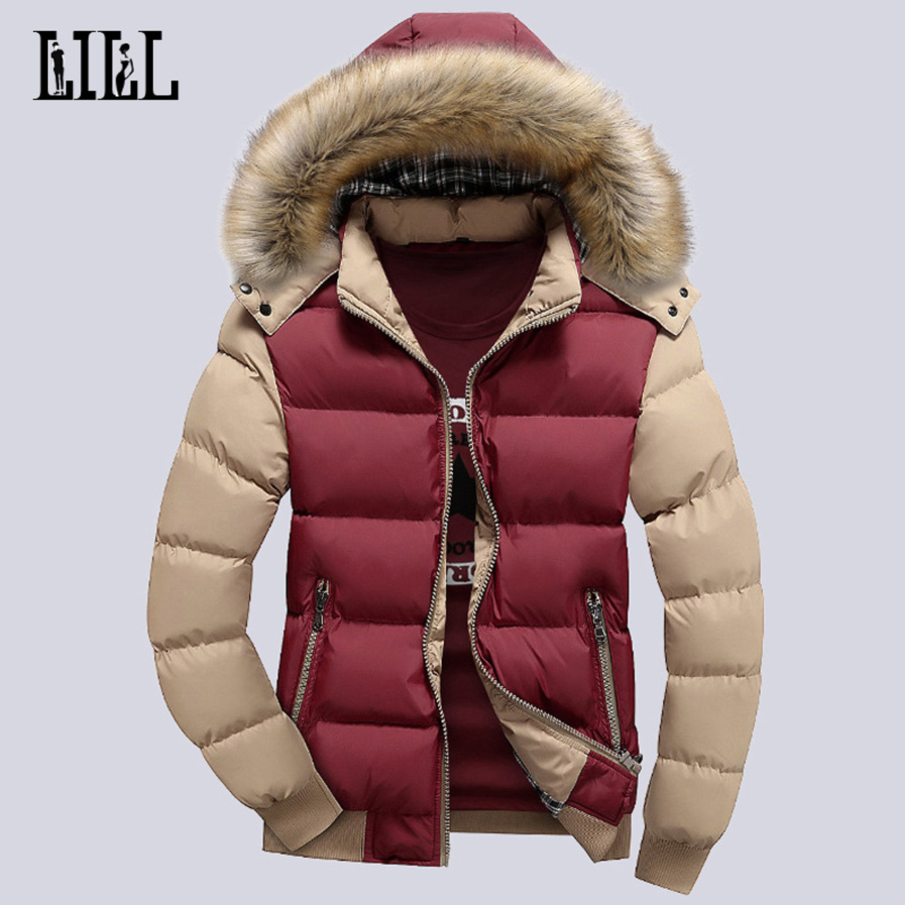 mens red parka with fur hood
