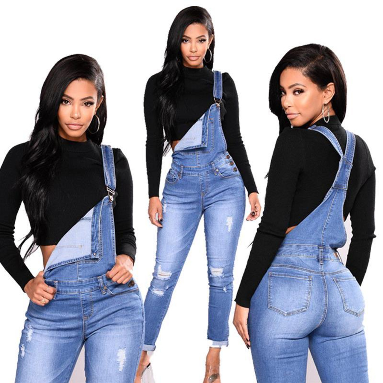 Akino  OffShoulder ElbowSleeve Top  Denim Jumper Pants  Set  YesStyle