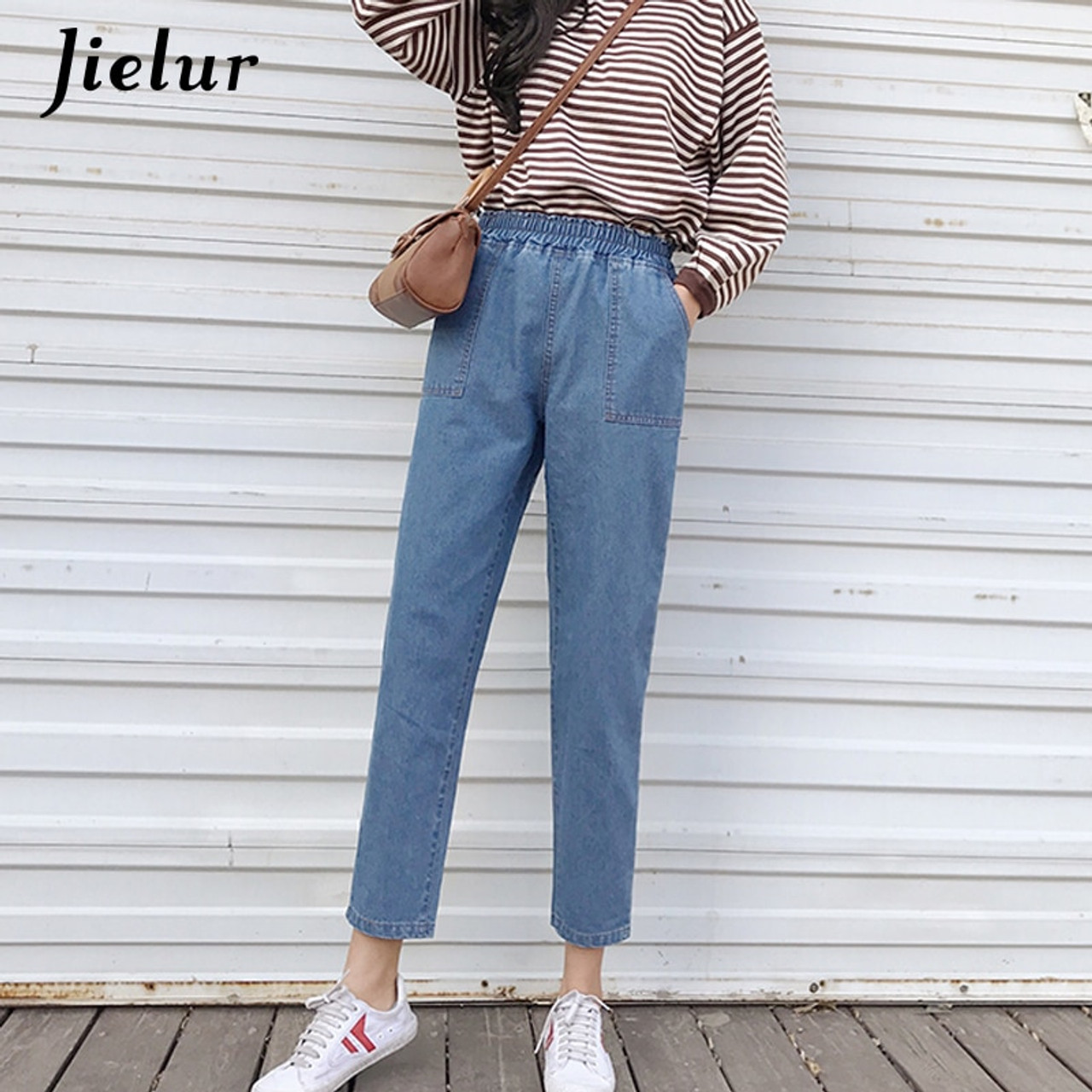 Jielur Harajuku S 5xl High Street Boyfriend Jeans For Women Korean Blue Jean Femme 18 Plus Size Jeans High Waist Dropshipping Onshopdeals Com