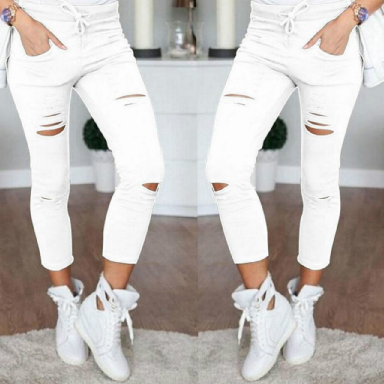 white pencil trousers