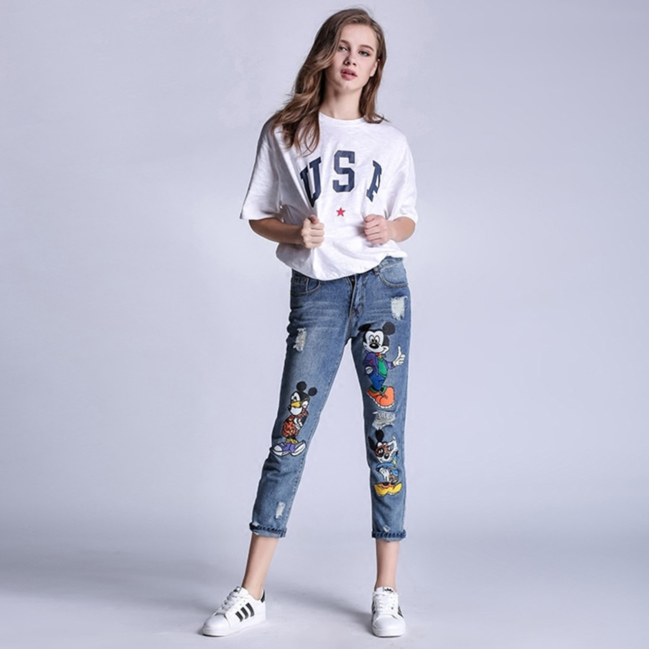 cartoon printed jeans for womens