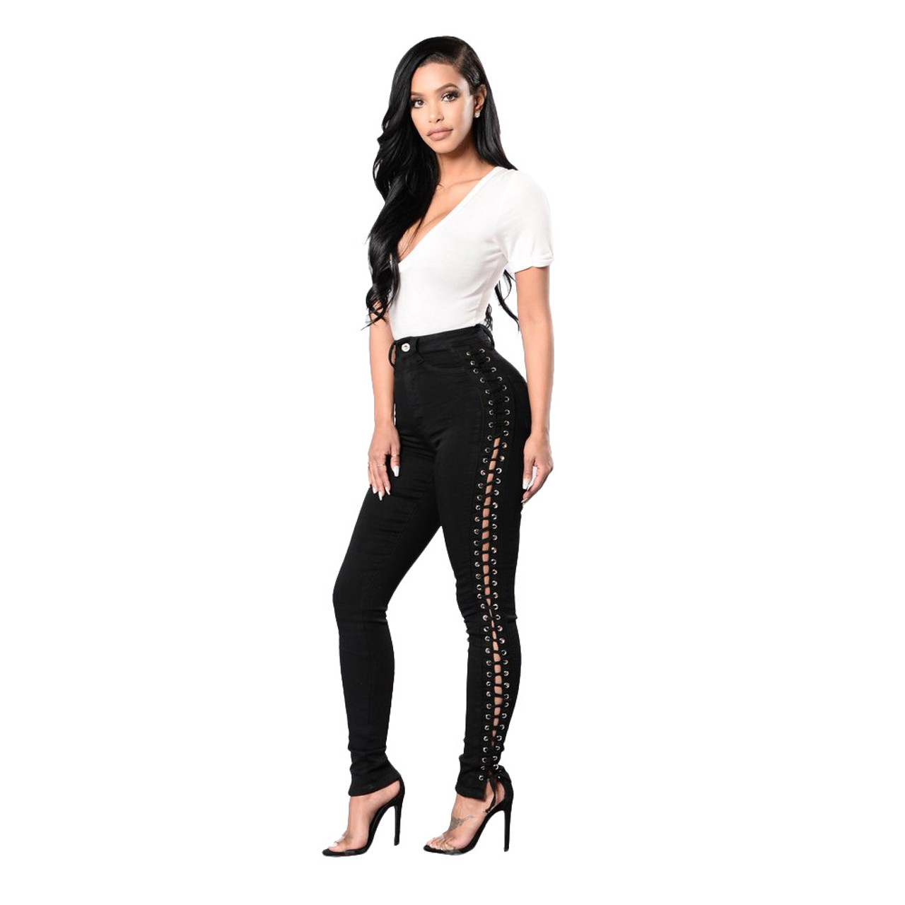 Lace Up Side Flared Trousers | boohoo