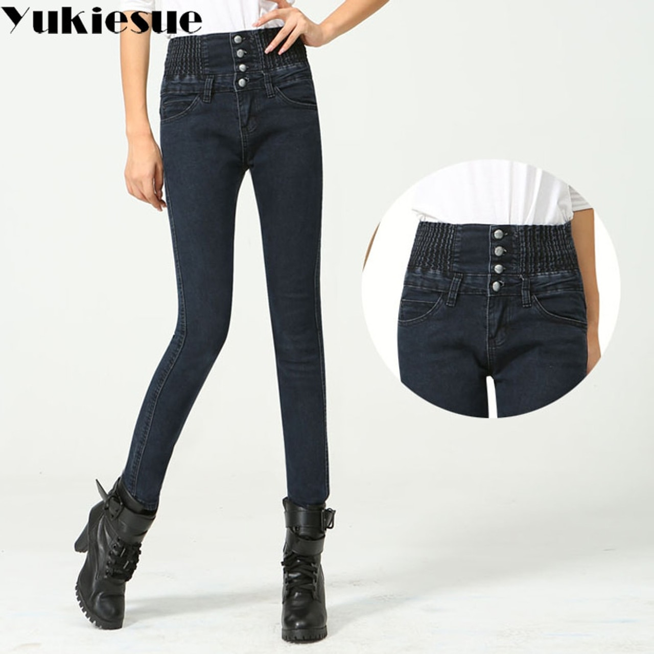 elastic waist denim jeans womens
