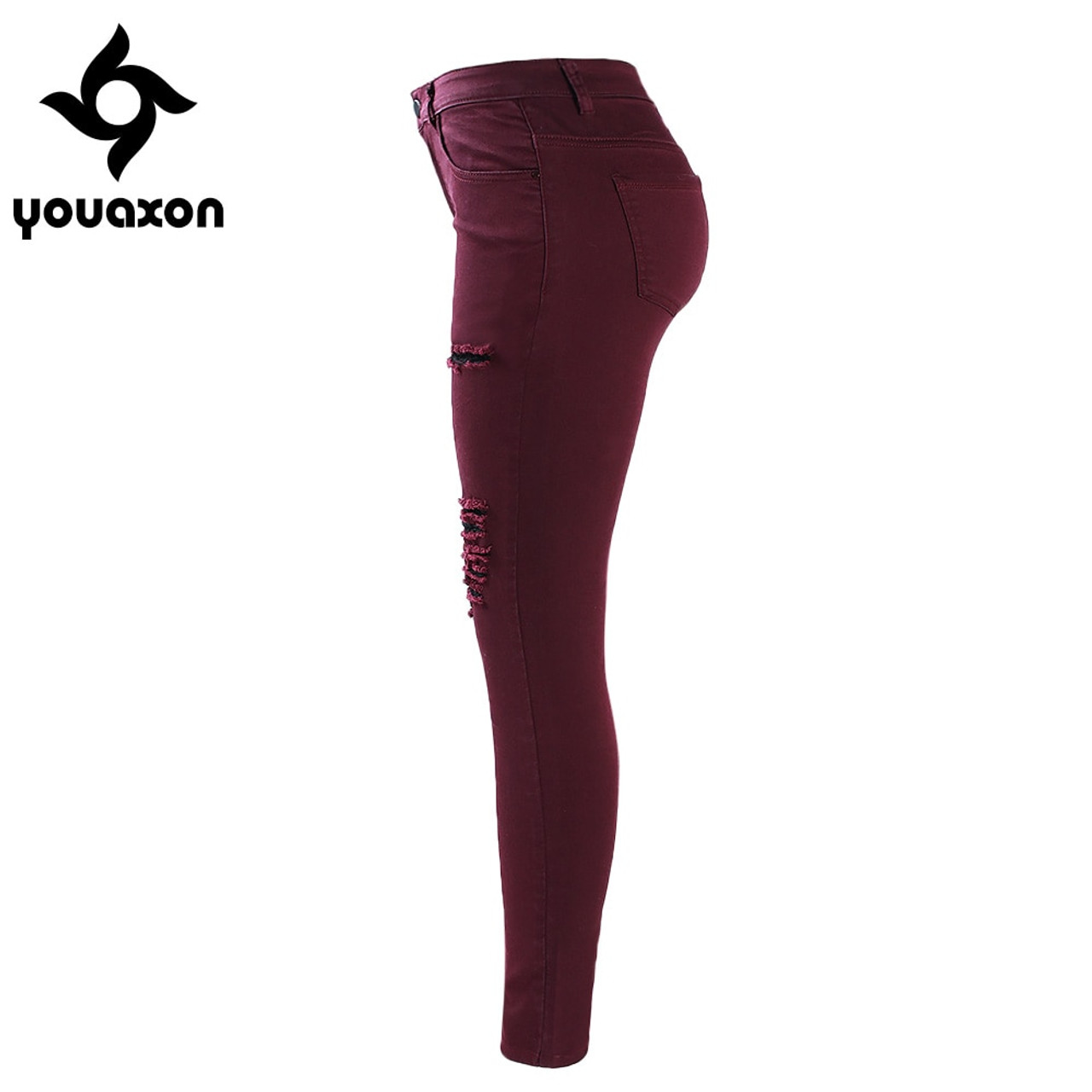 maroon ripped jeans