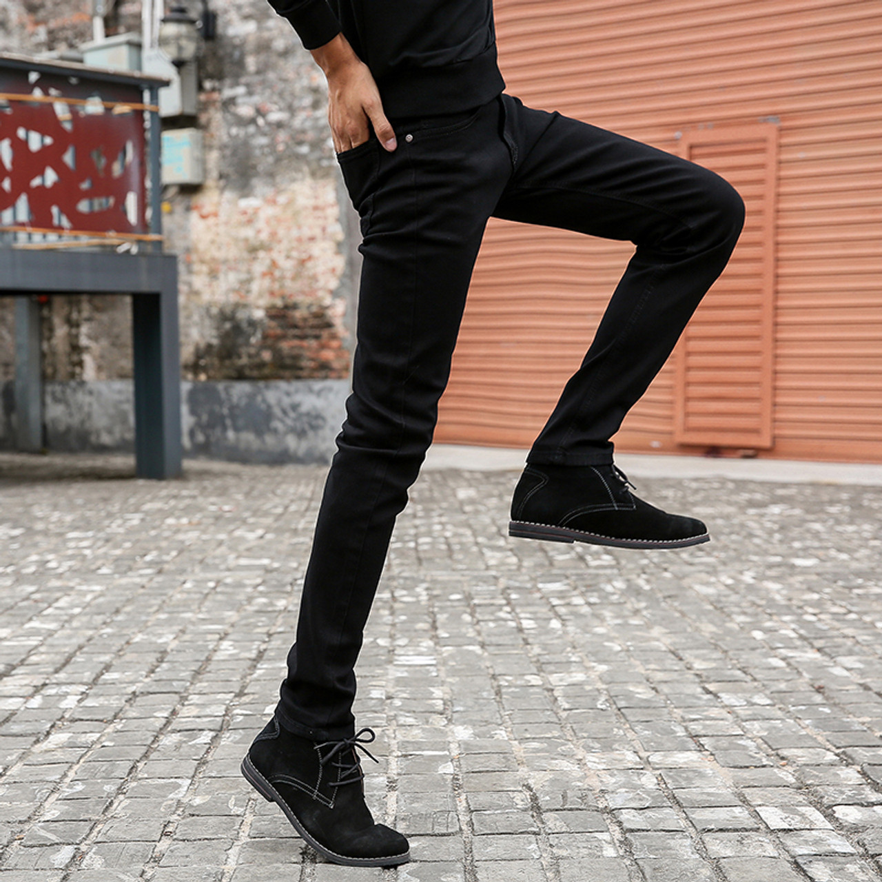 Men Classic Pure Black Jeans All Match Stretch Denim Pants Casual Slim  Straight Trousers - AliExpress