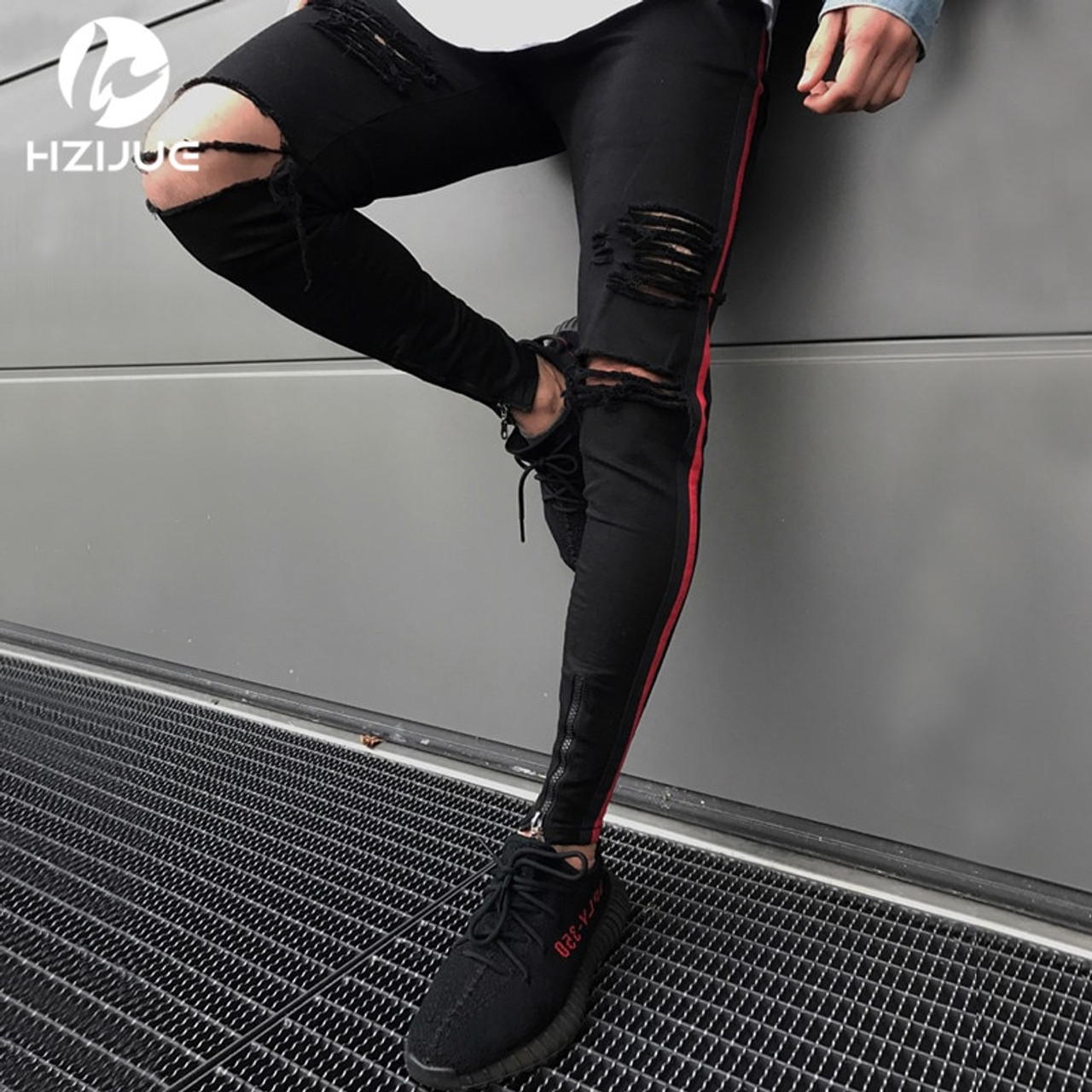 Boys Black Ripped Distressed Stretch Jeans Skinny Slim Fit - Temu Canada