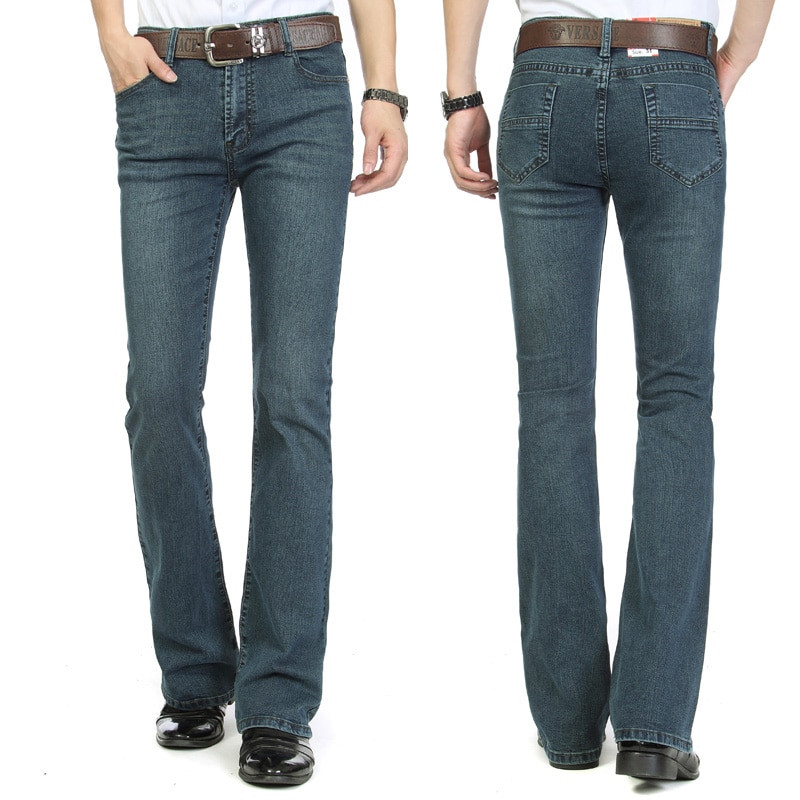 Men's Business Casual Jeans Male Mid Waist Elastic Slim Boot Cut  Semi-flared Four Seasons Bell Bottom Jeans 26-36 - OnshopDeals.Com