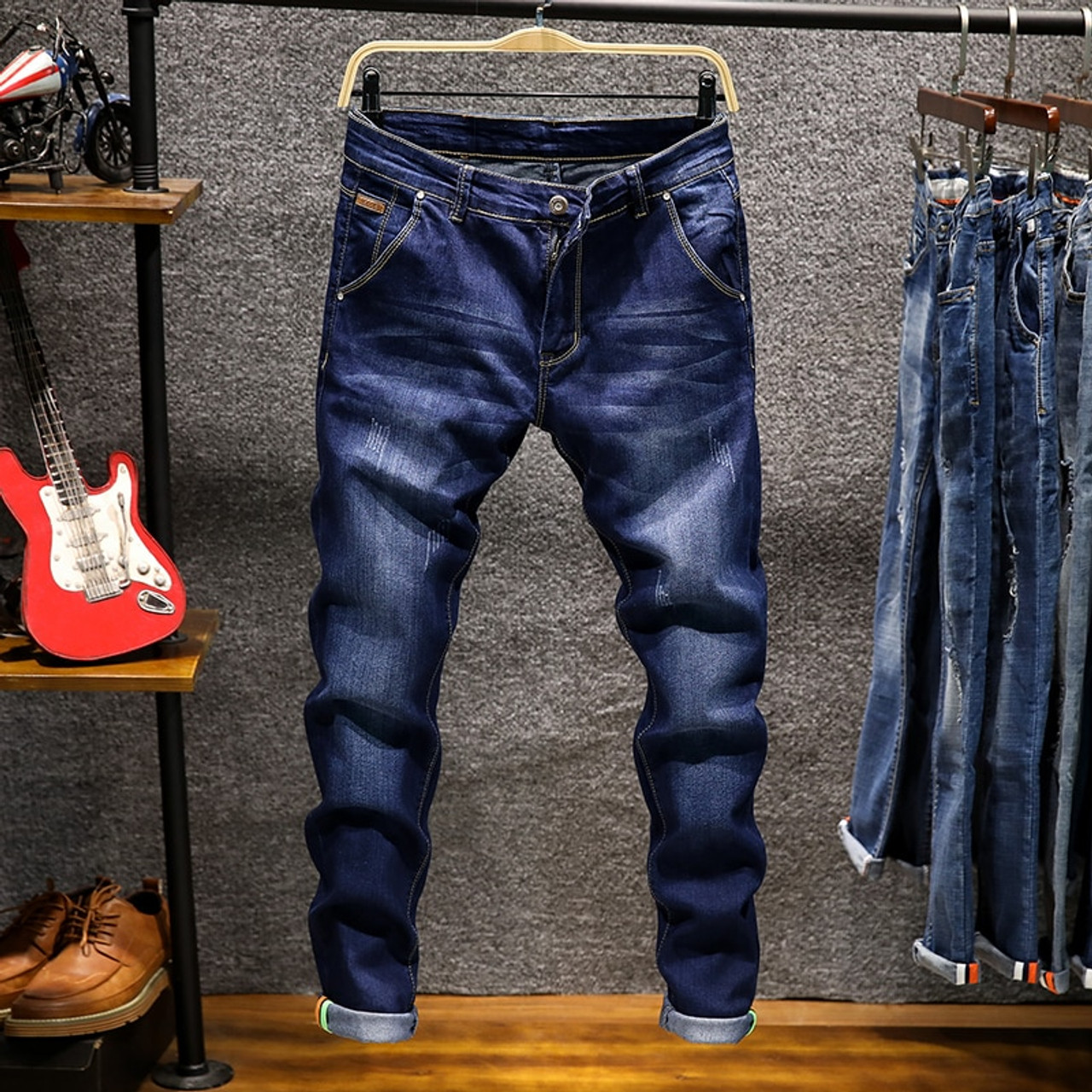 dark blue stretch skinny jeans mens