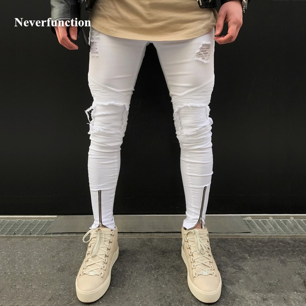 skinny jeans with zippers at ankle mens