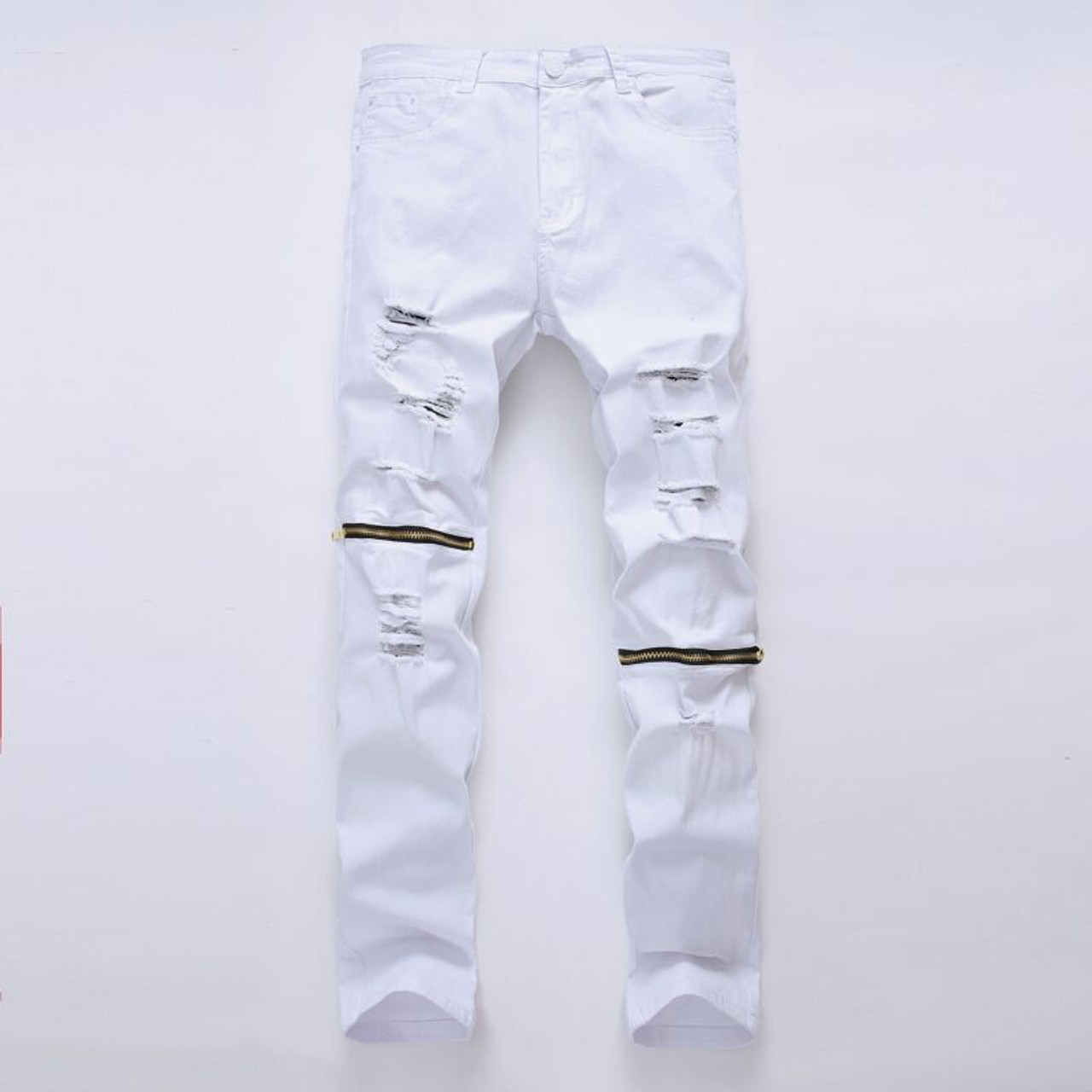 white ripped pants