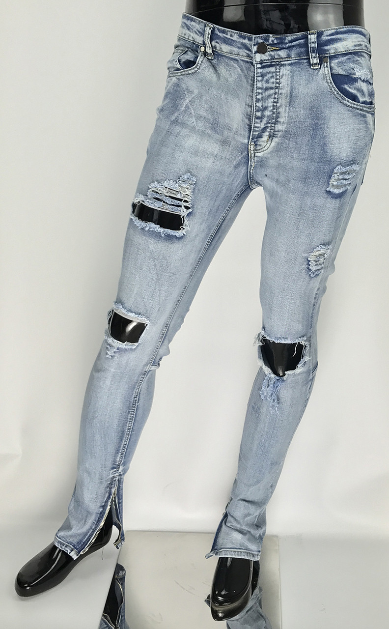 mens ripped bottom jeans