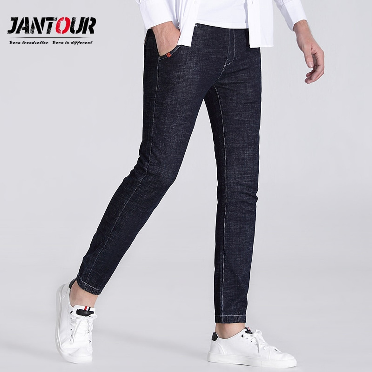 black jean trousers