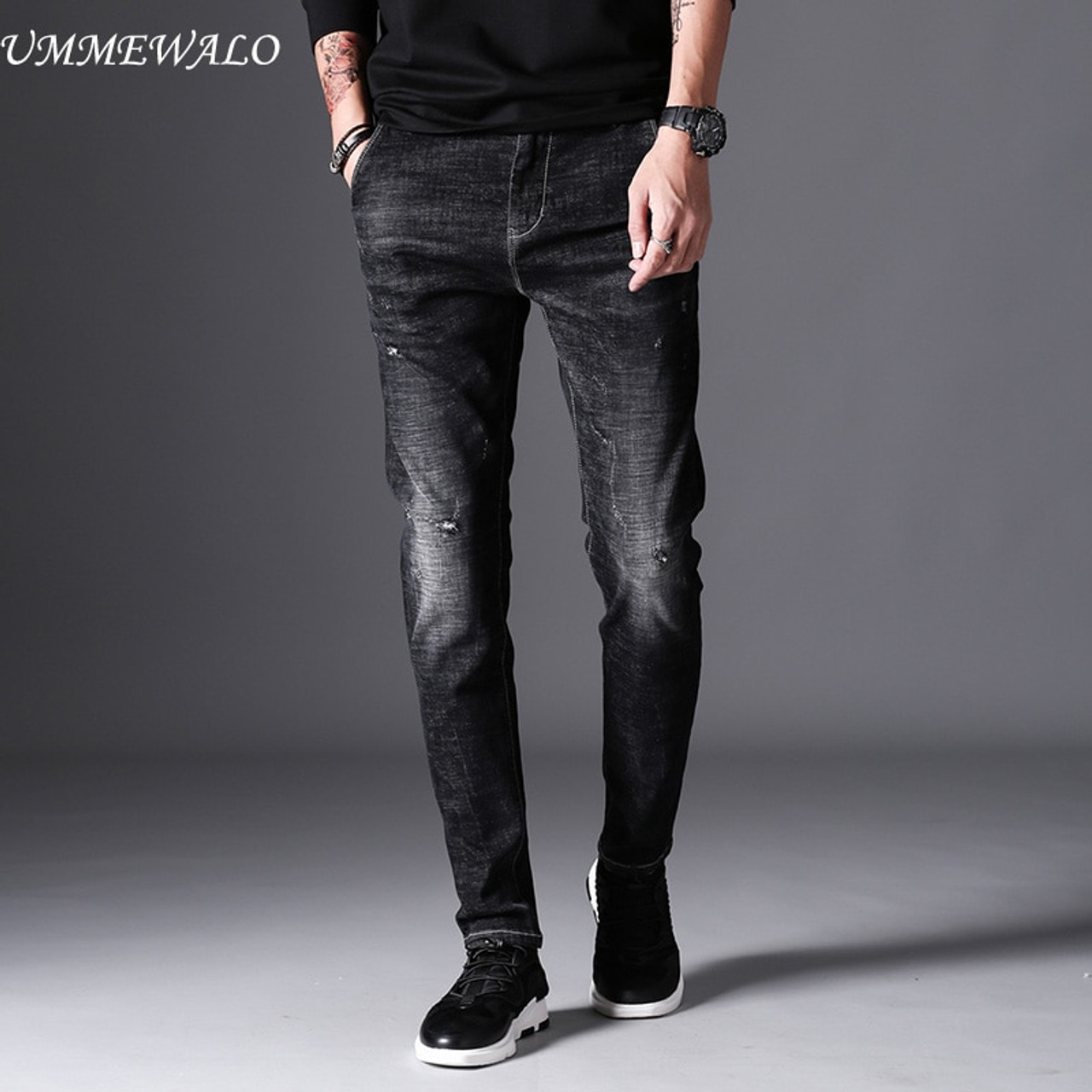 Ummewalo Black Skinny Jeans Men Winter Autumn Stretch Denim Jeans