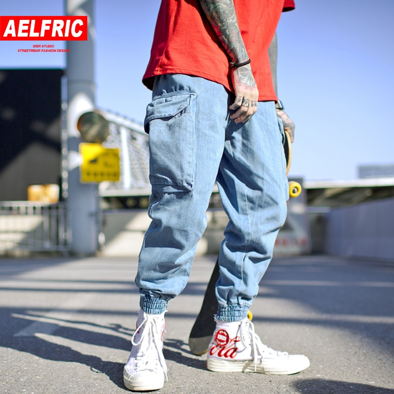 AELFRIC Harem Pants Men Side Pockets Cargo Sweatpants Cotton Denim Jean  Trousers Elastic Waist Hip Hop Skateboard Joggers UR12  OnshopDealsCom