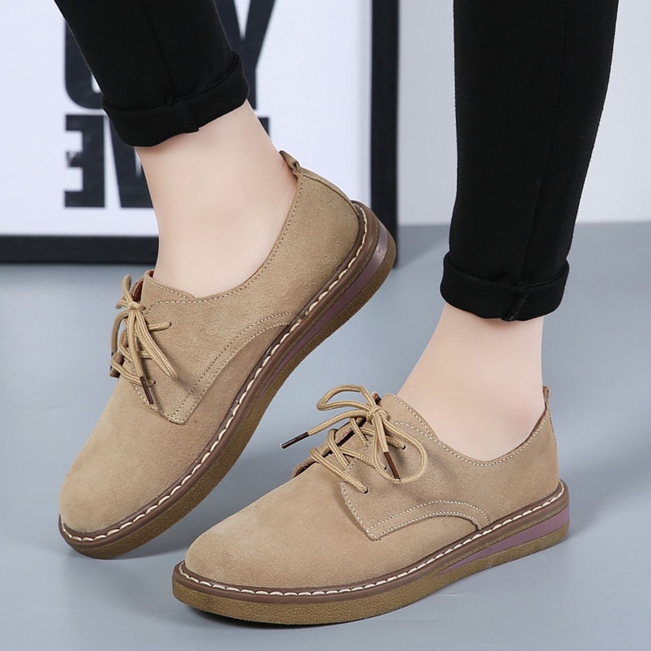 2018 Trend New Loafers Flat Women Shoes Casual Slip On Platform Shoes Woman Breathable Lace Up 7351