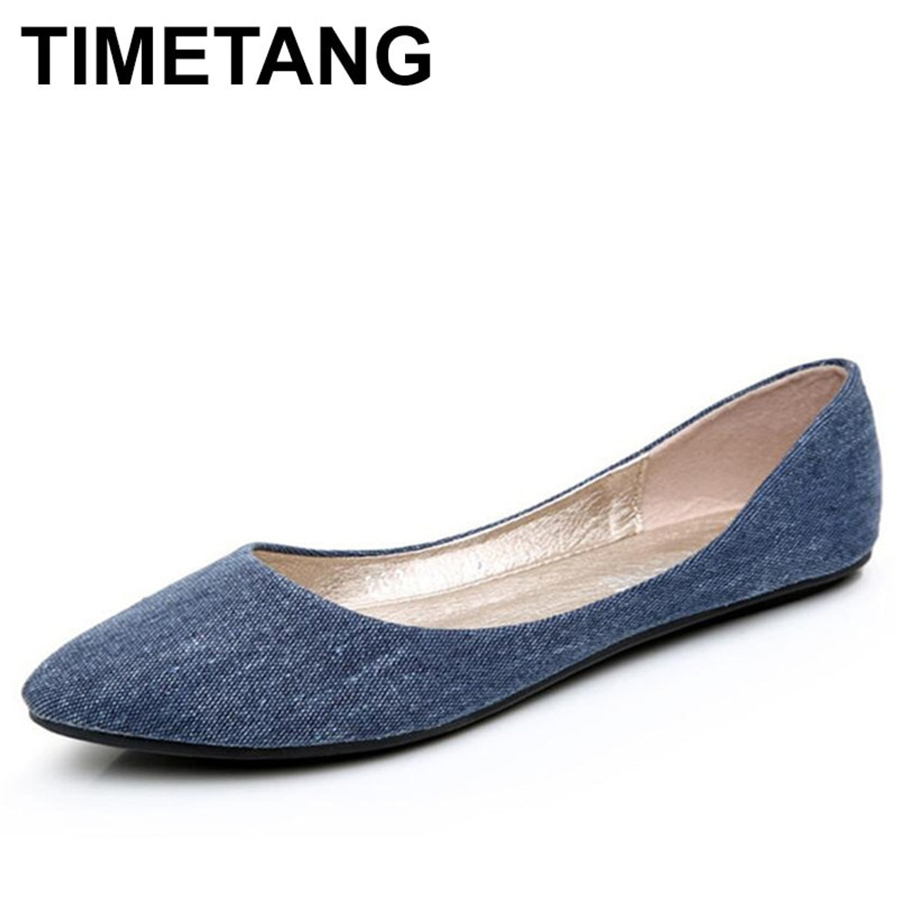 TIMETANG New Women Soft Denim Flats 