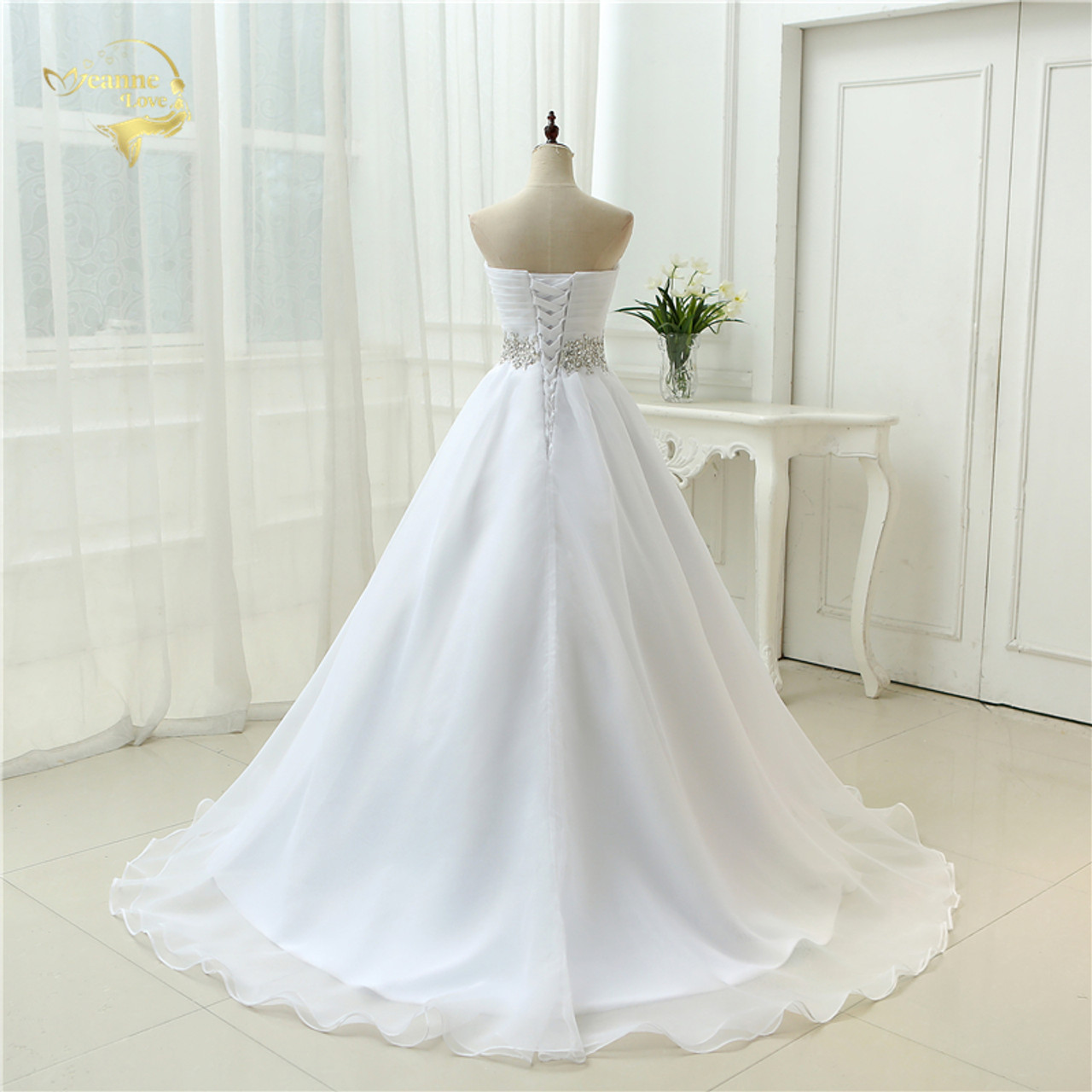 hot sale white vestido de noiva 2019 new design a line perfect belt robe de mariage strapless lace up wedding dresses ow 7799